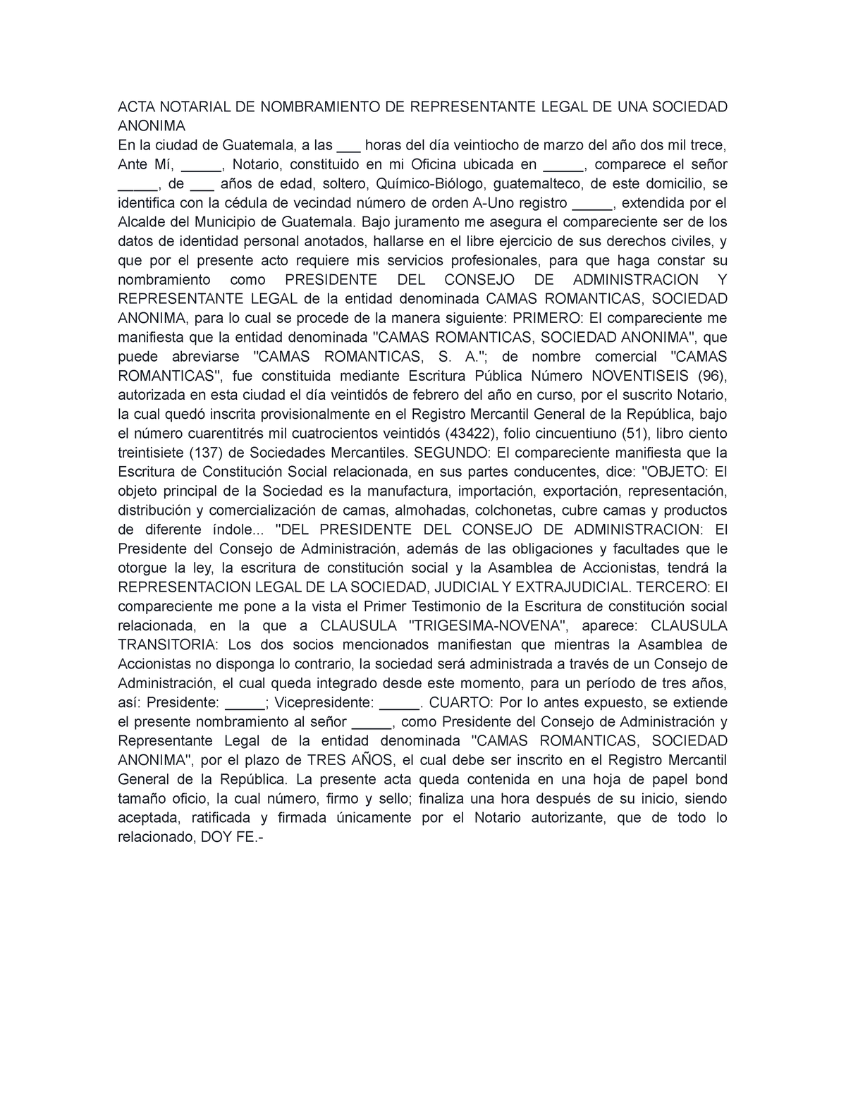 347976773 Acta Notarial De Nombramiento De Representante Legal De Una