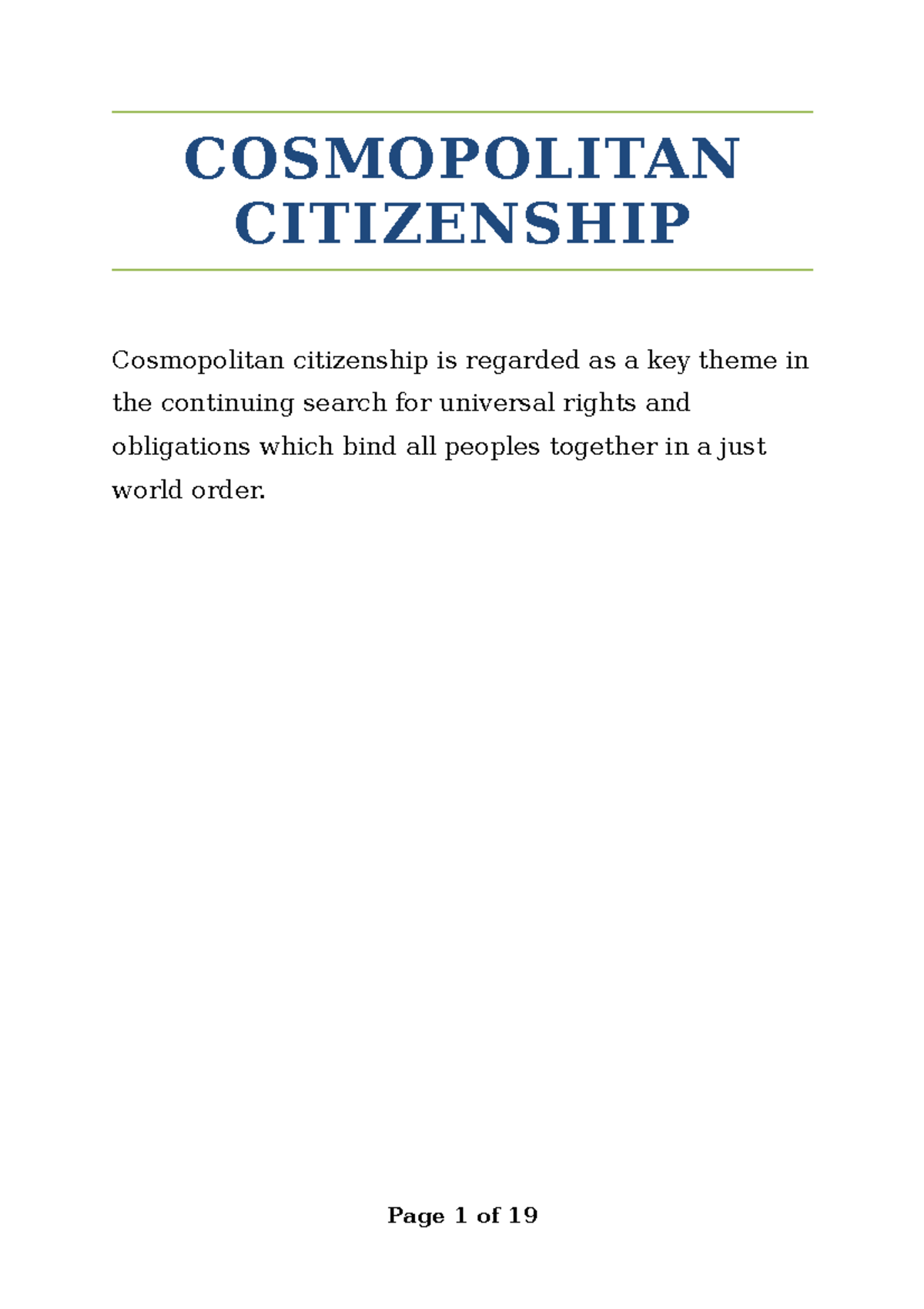 Cosmopolitan citizenship COSMOPOLITAN CITIZENSHIP Cosmopolitan
