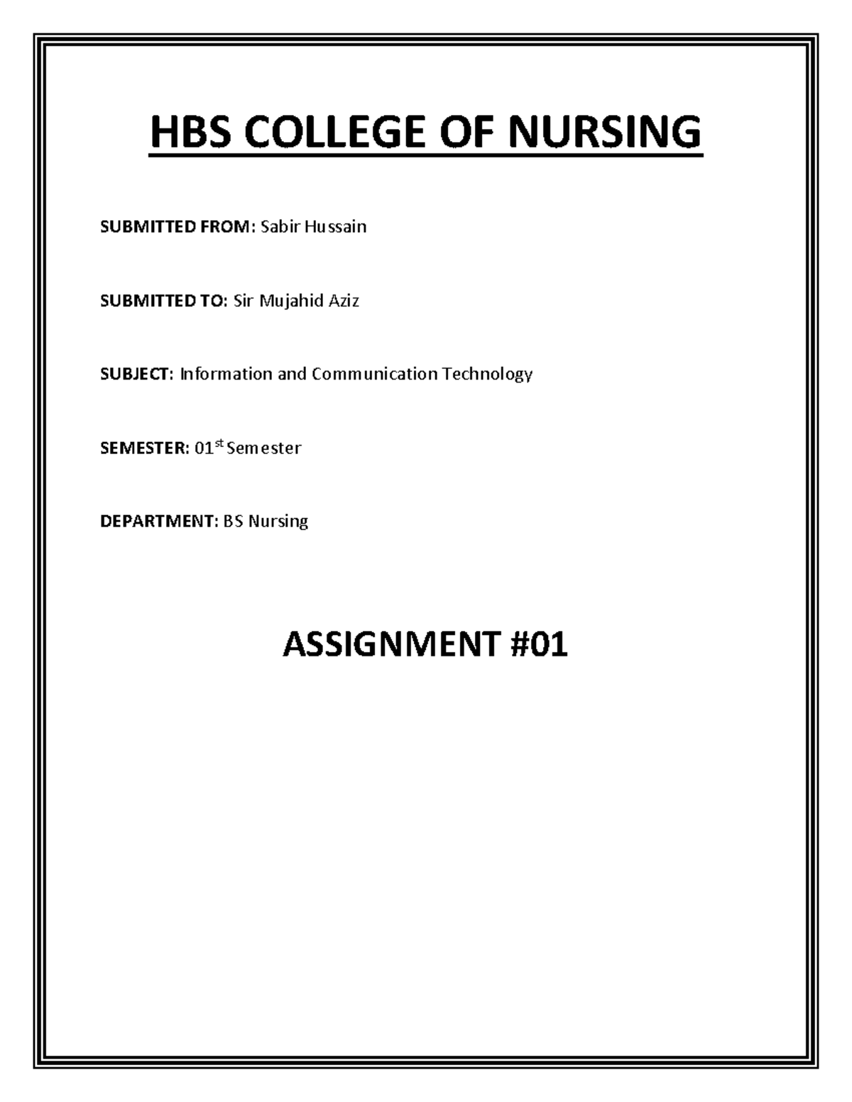 Computer - Nothing - HBS COLLEGE OF NURSING SUBMITTED FROM: Sabir ...