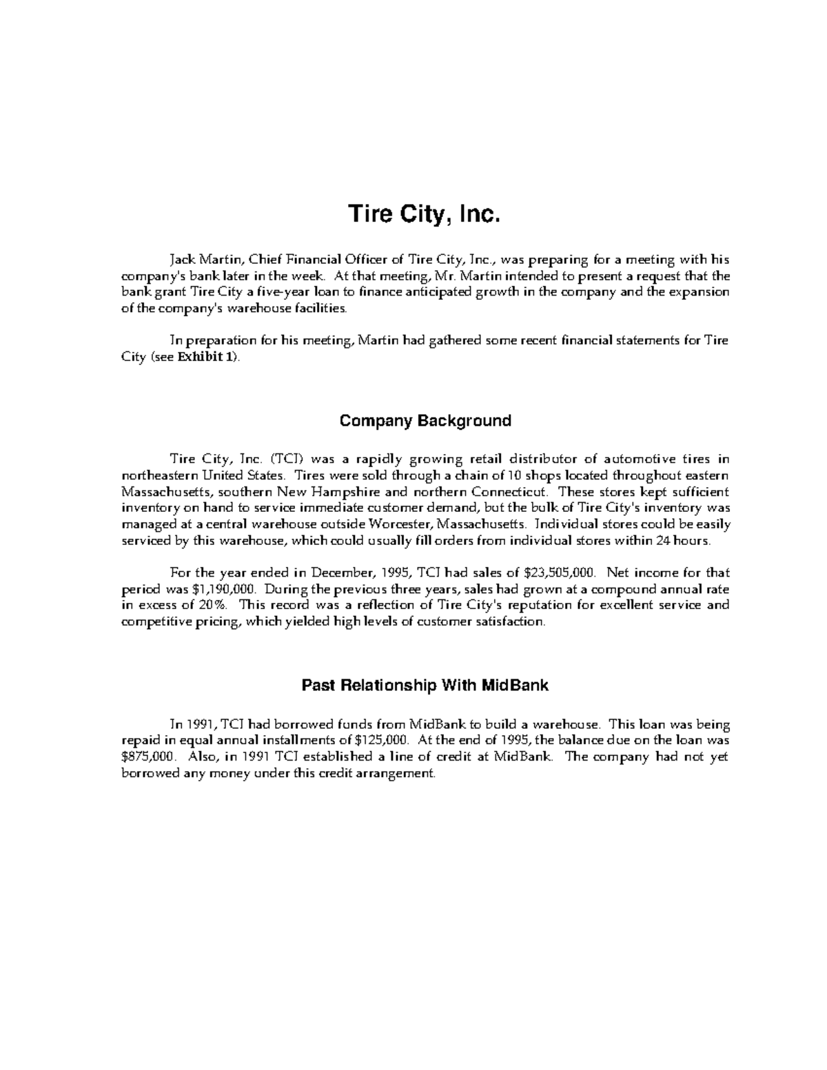 Caso Tire City, Inc finanzas caso Tire City, Inc. Jack Martin