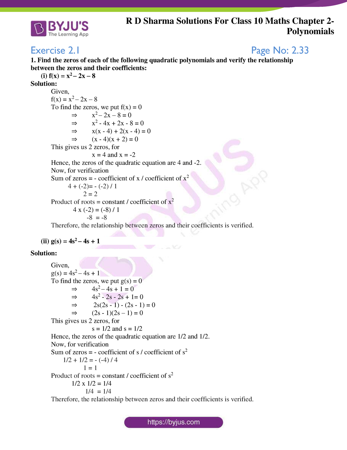 assignment on polynomials class 10