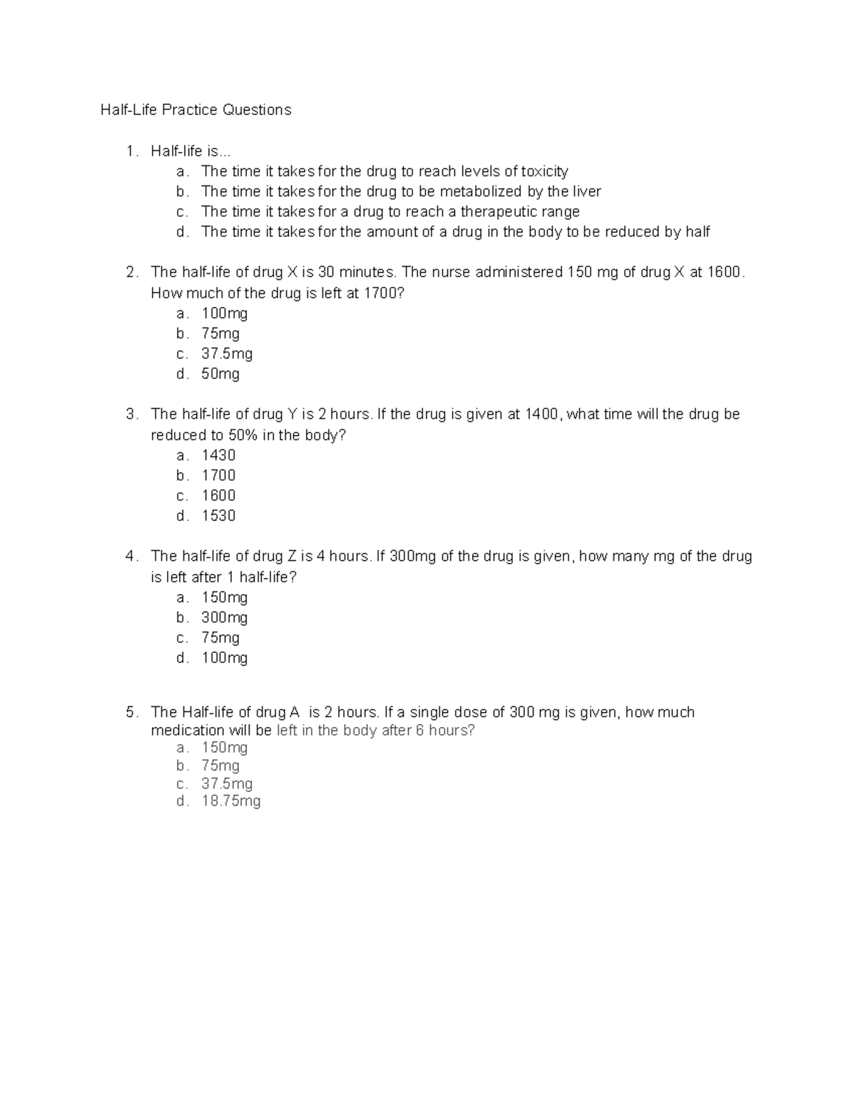 Half-life practice questions - Half-Life Practice Questions 1. Half ...