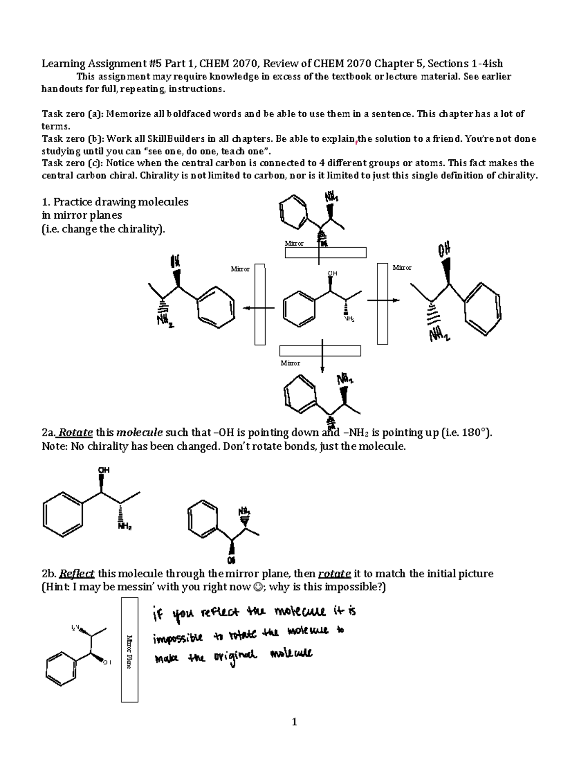 Chapter 5 Handout Stereoisomers, Part 1 - Learning Assignment #5 Part 1 ...