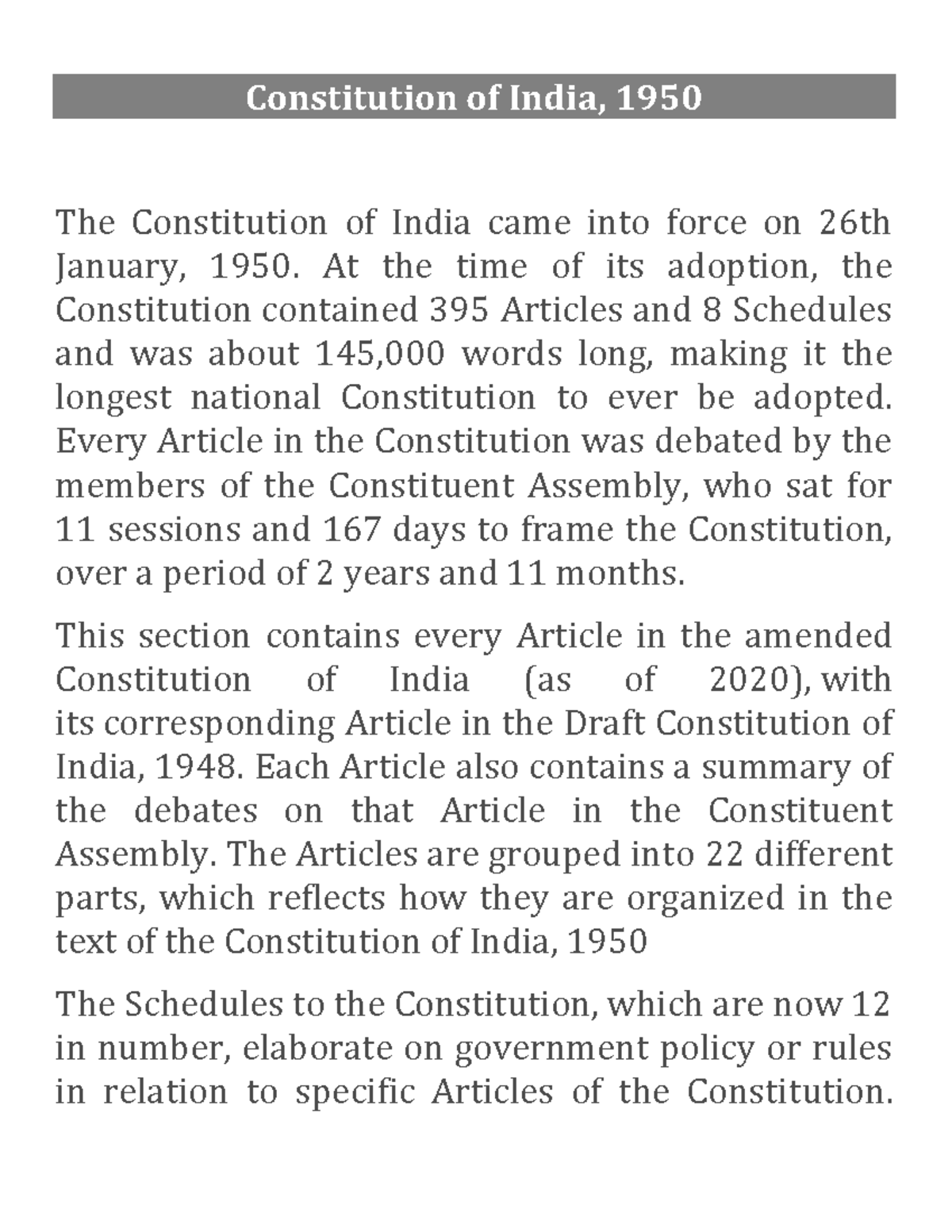 Constitution Of India 1 11 Constitution Of India 1950 The