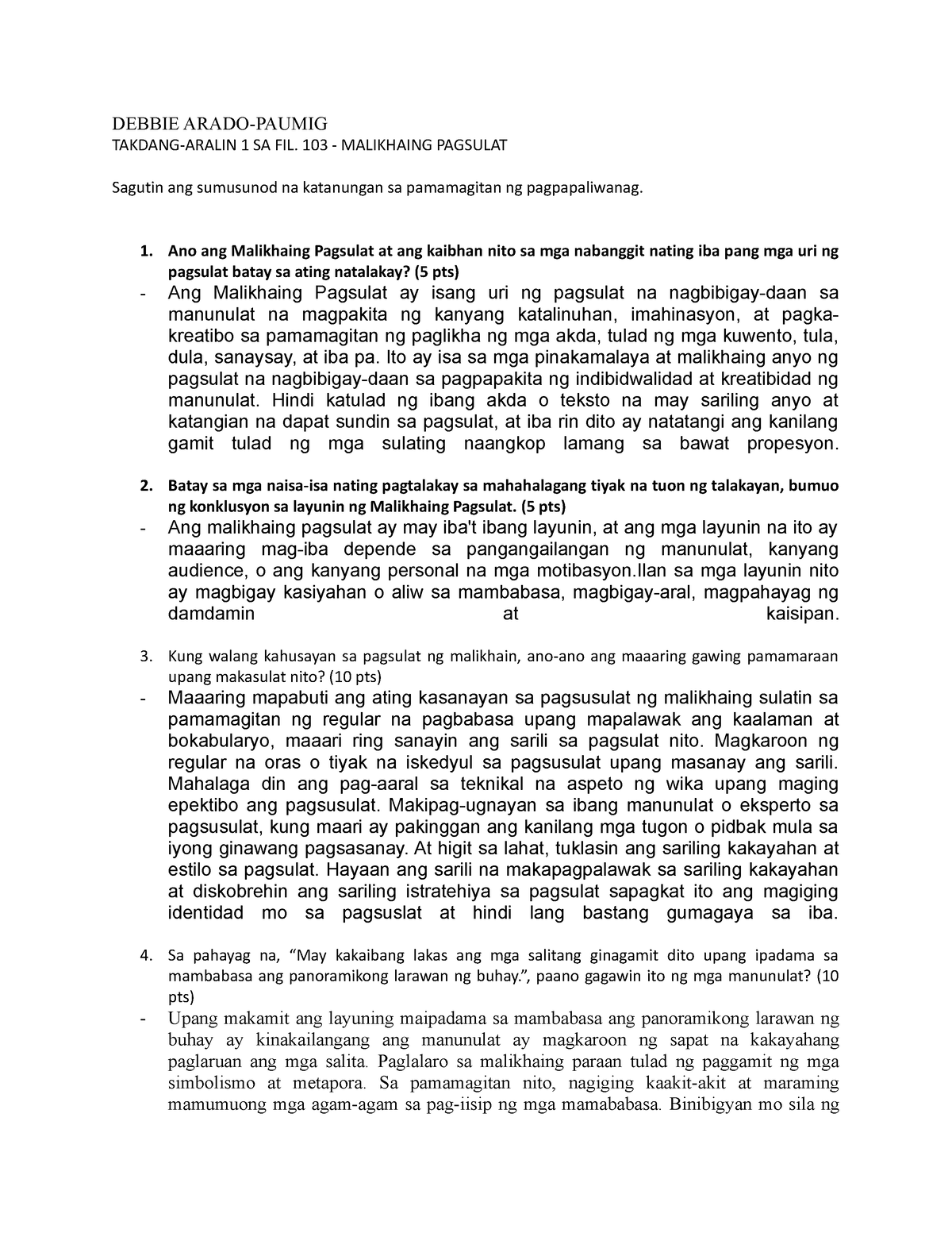 FIL 103- 1 - Fil 103 - DEBBIE ARADO-PAUMIG TAKDANG-ARALIN 1 SA FIL. 103 ...