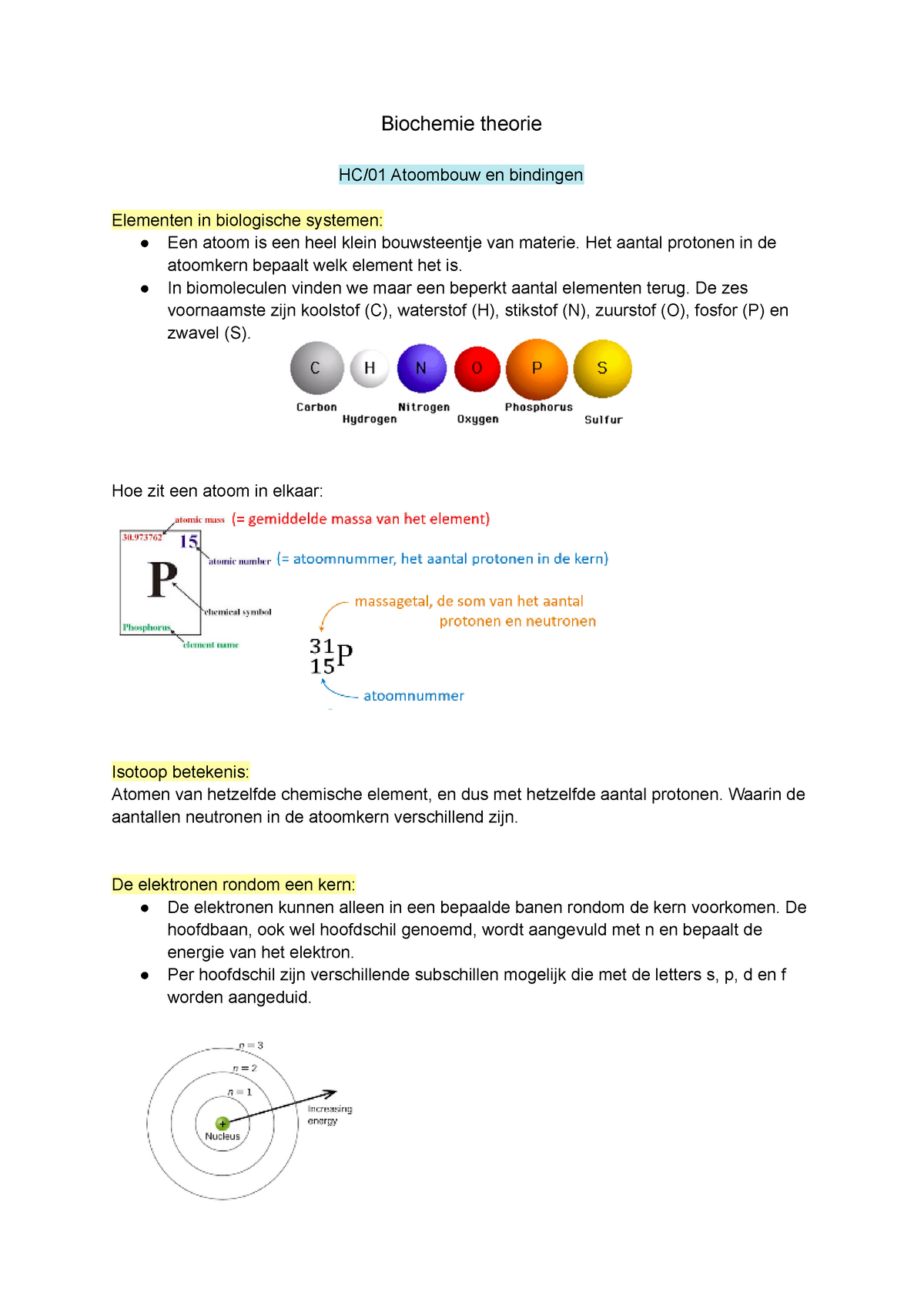 Biochemie Theorie Samenvatting - Biochemie Theorie HC/01 Atoombouw En ...