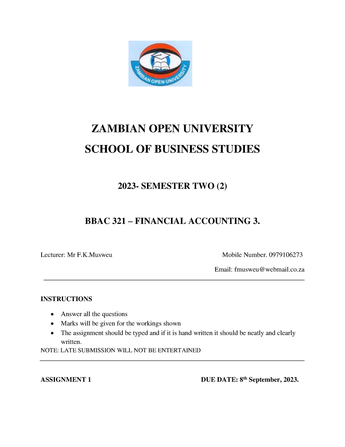 zambian open university assignments