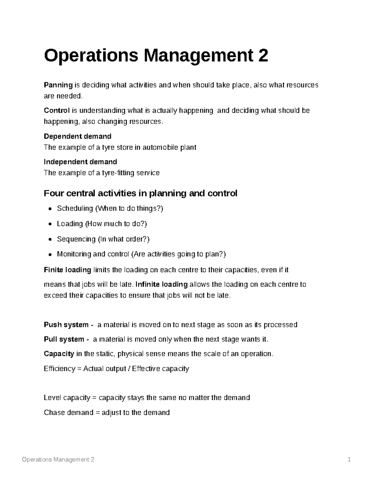 Operations Management 2 Summary - Operations Management 2 Panning Is ...