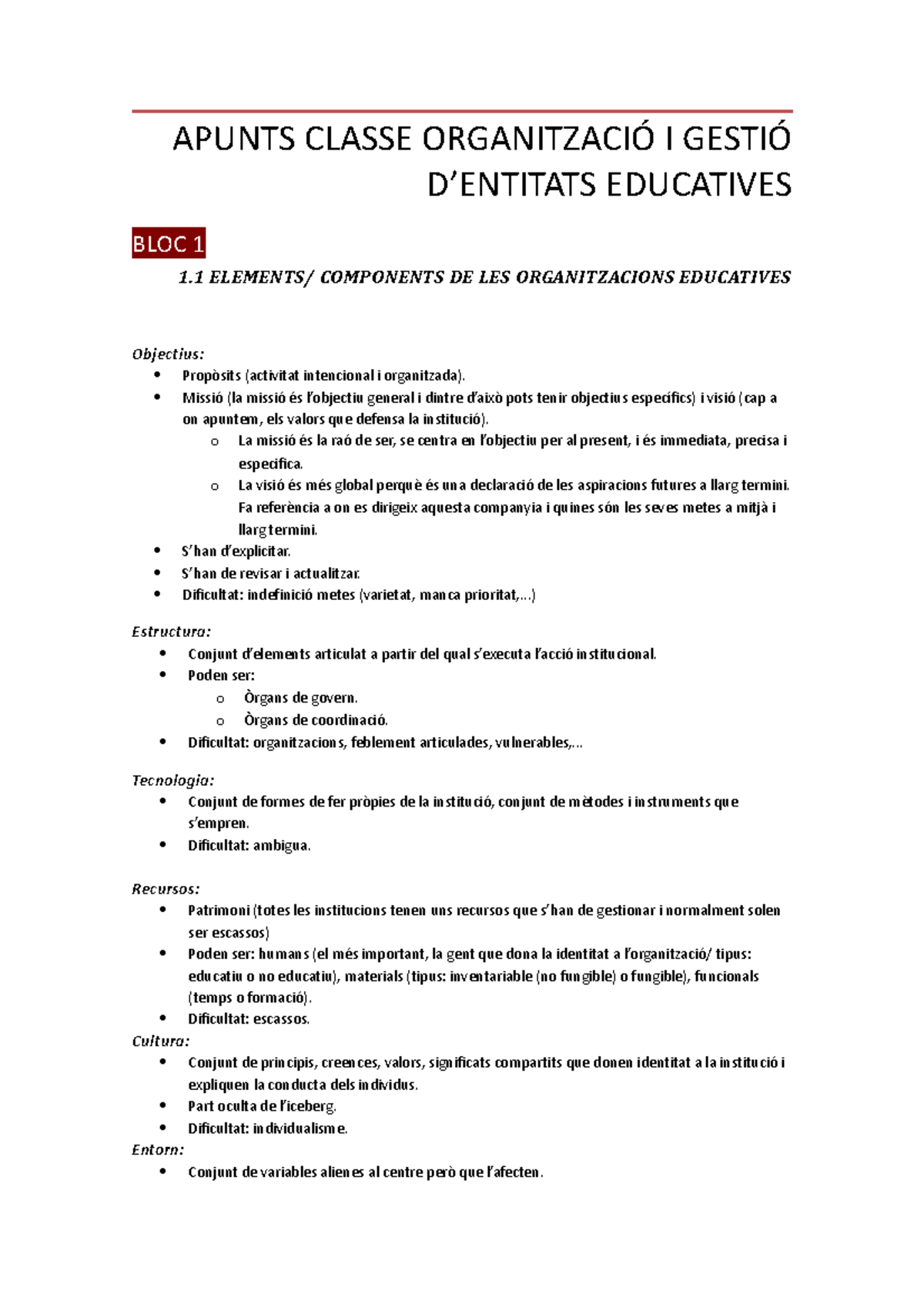 Apunts classe - organització i gestió - APUNTS CLASSE ORGANITZACIÓ I ...