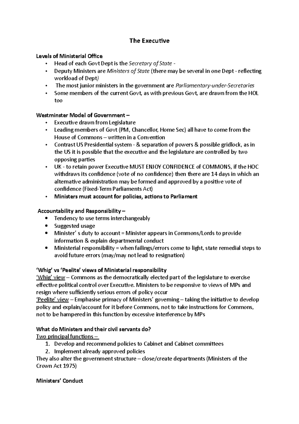 The Executive - The Executive Levels of Ministerial Office - Head of ...