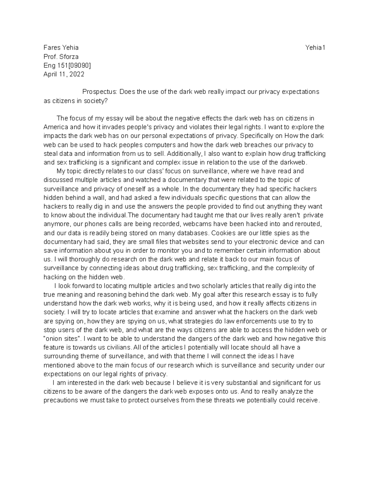 Copy of ENG 151 Prospectus Draft - April 12, 8 44 PM - Fares Yehia ...