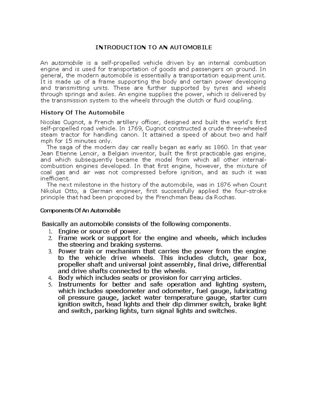 AE Notes-1 - Automobile engineering - - Studocu