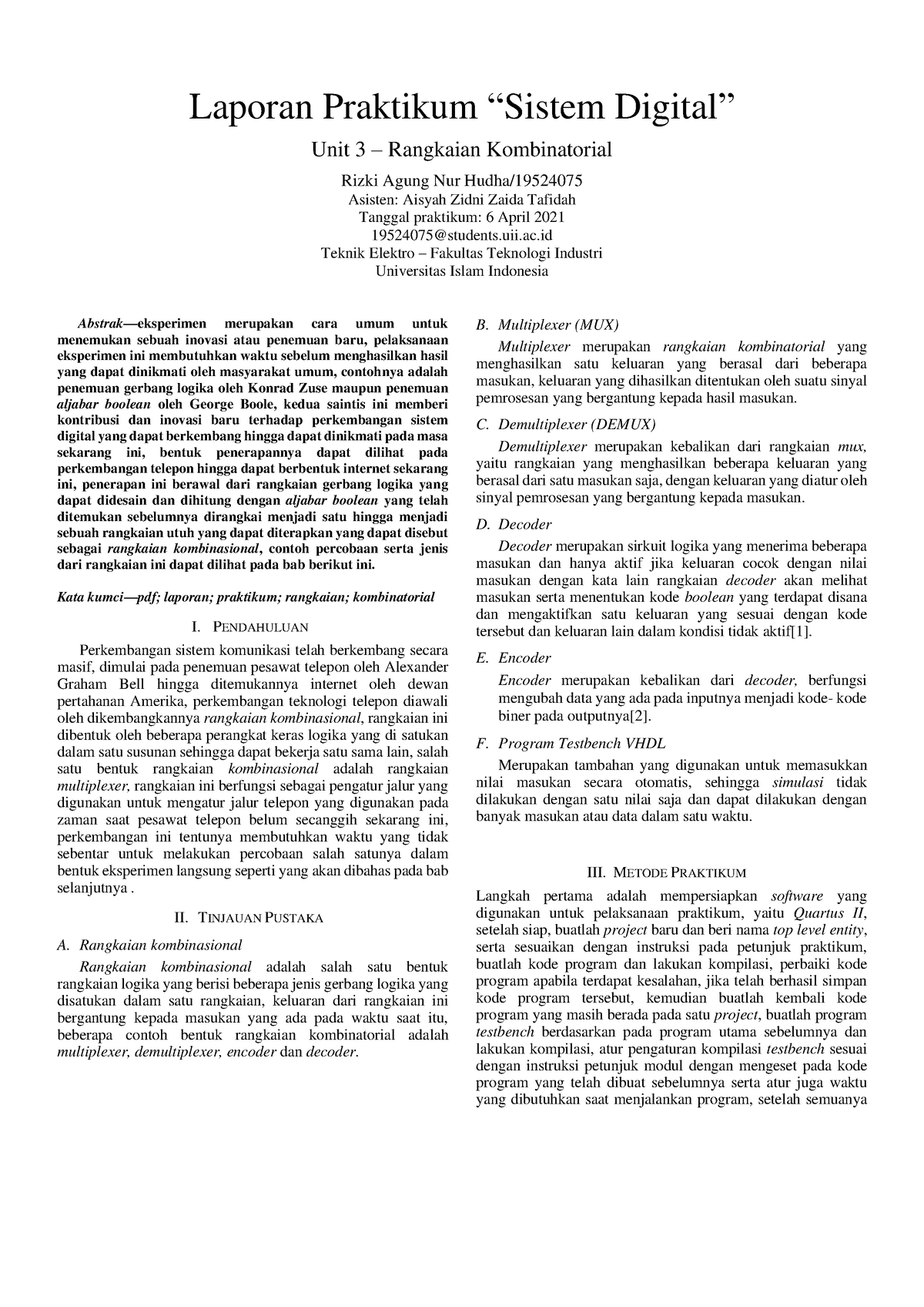 19524075 UNIT3 - Laporan Praktikum Sistem Digital Teknik Elektro ...