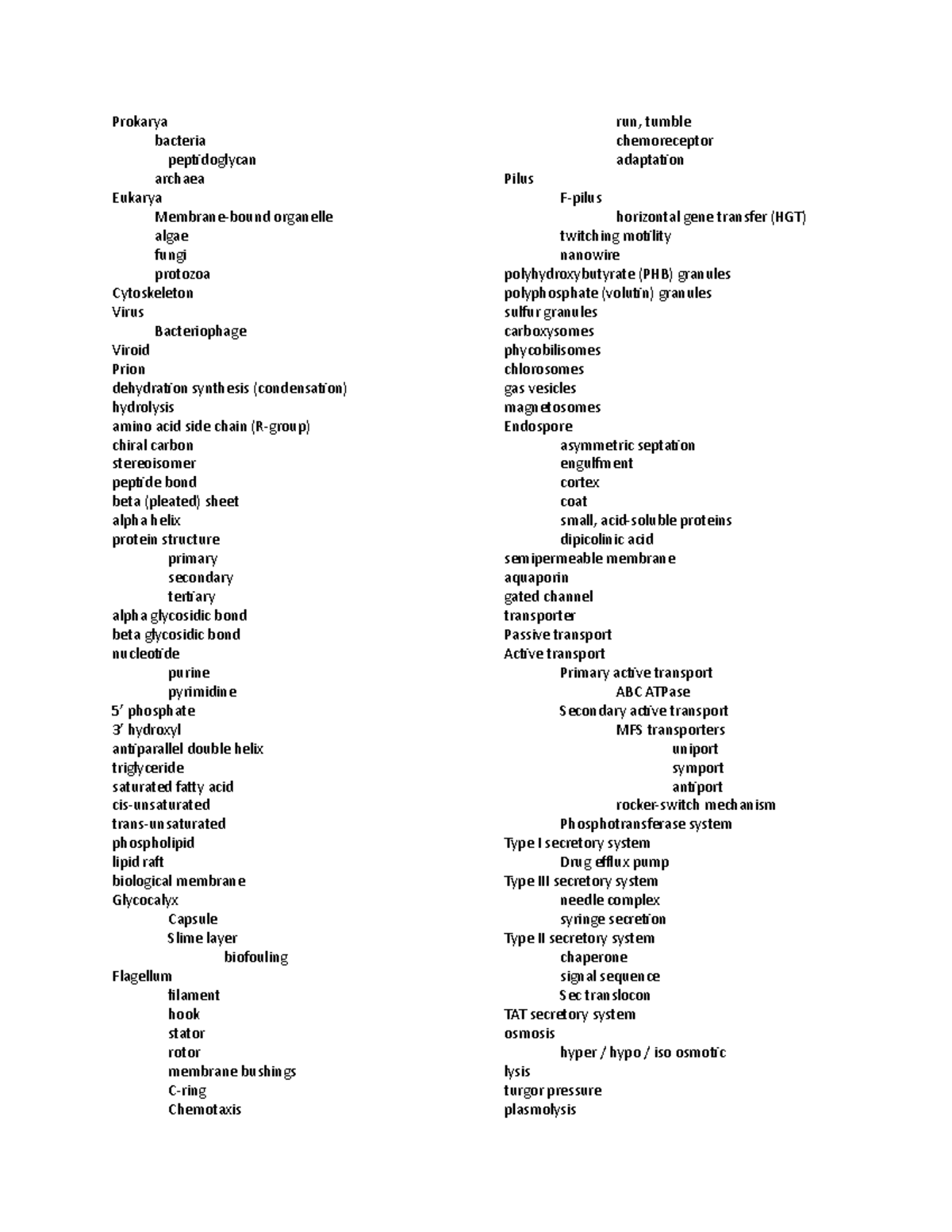 Vocabulary words - Microbiology - Prokarya bacteria peptidoglycan ...