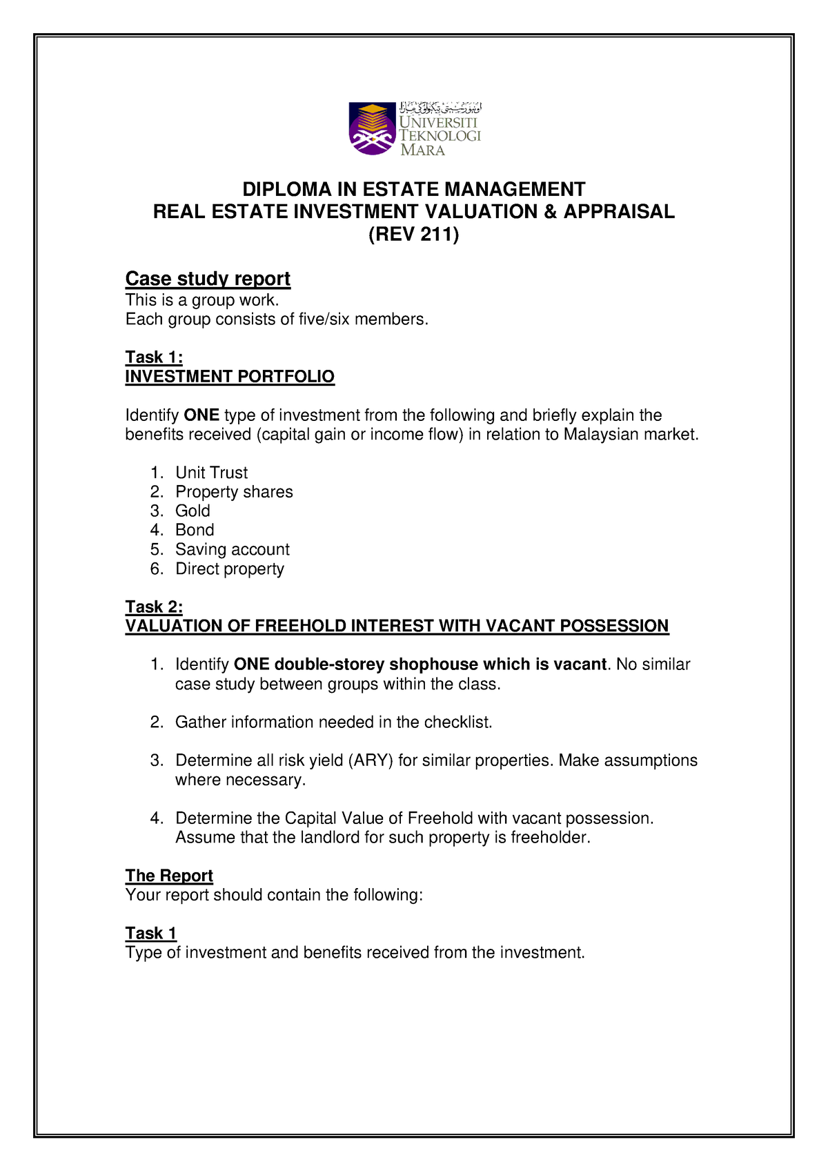 real estate course assignments