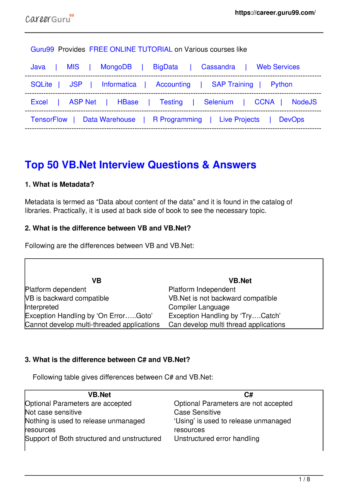 Vb Net Questions Answers 2 - Guru99 Provides FREE ONLINE TUTORIAL On ...