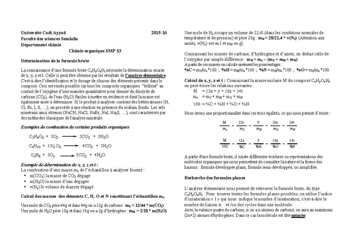 Td1 S3 Smp 2015 - Td1 S3 Smp 2015 - Université Cadi Ayyad 2015- Faculté 