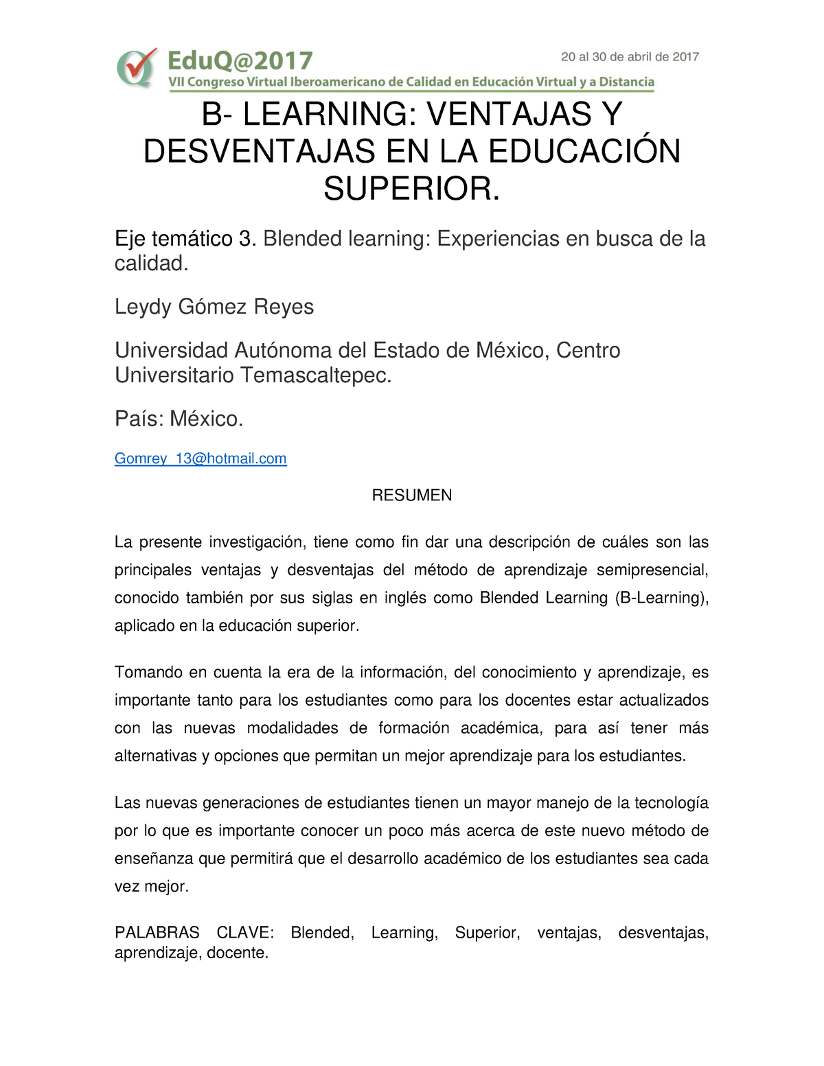 3 47 Gomez Leydy - B- Learning Ventajas Y Desventajas EN LA Educacion ...