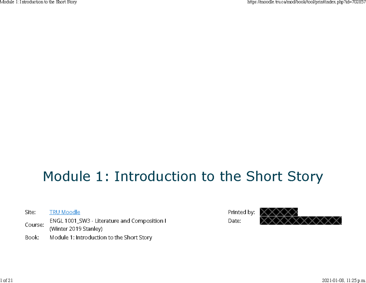 ENGL1001 Module 1- Introduction To The Short Story - Module 1 ...