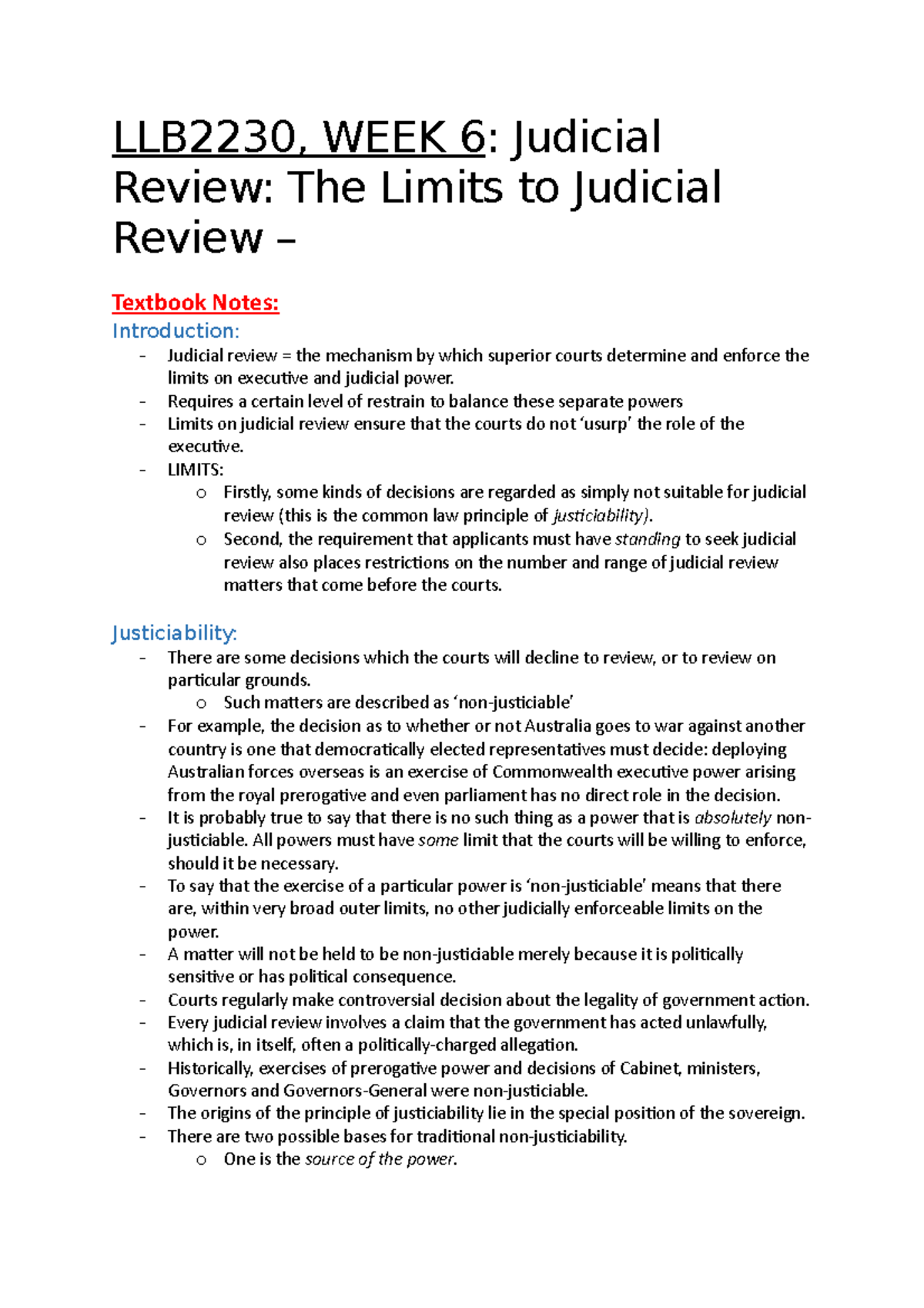 LLB2230, WEEK 6- Judicial Review- The Limits to Judicial Review 2 ...