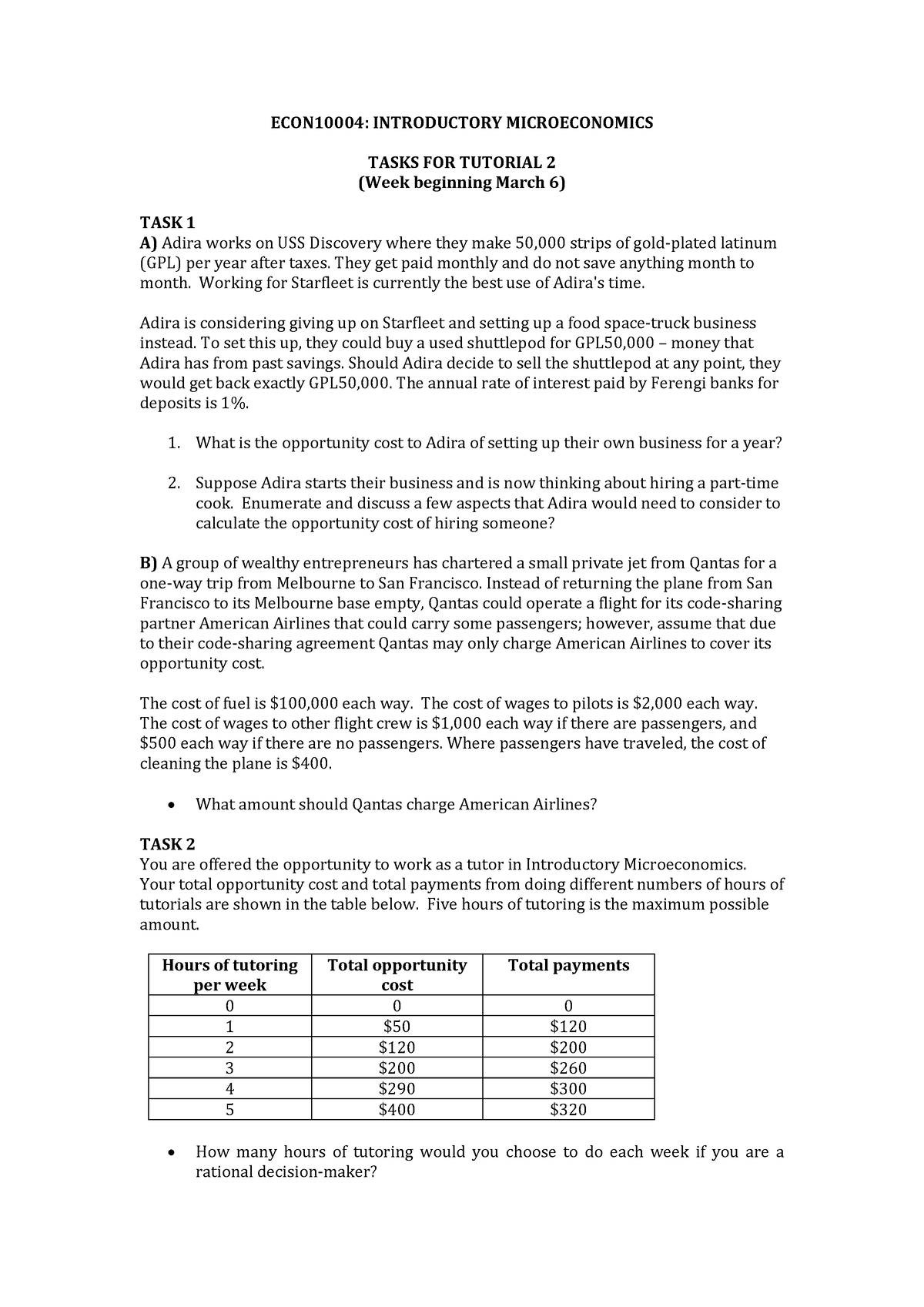 Microecon Tutorial Questions - ECON10004: INTRODUCTORY MICROECONOMICS ...