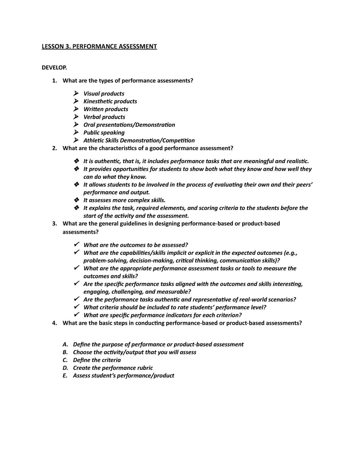 Unit 2 Assessment Form A Answer Key