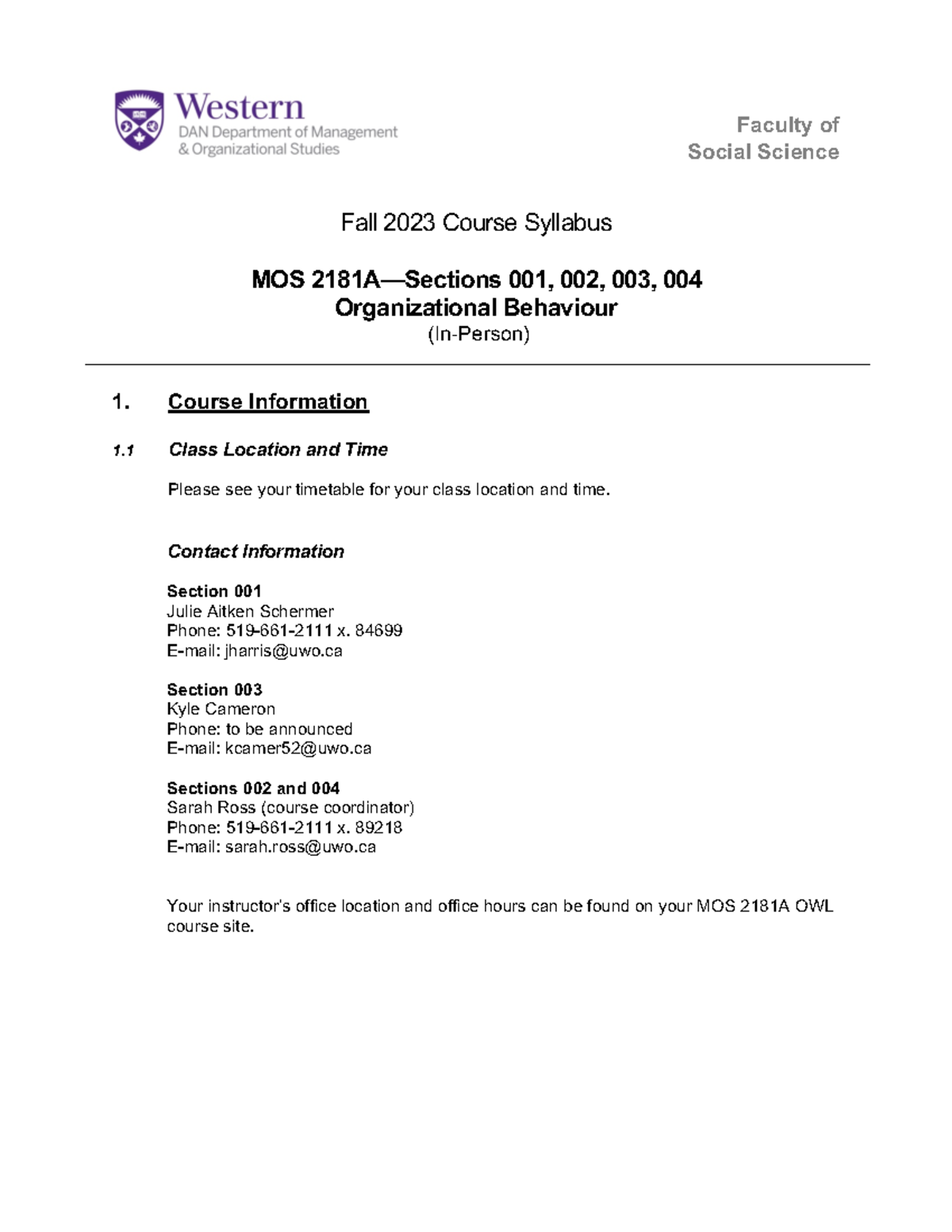 MOS+2181 A+Fall+2023+Course+Outline - Faculty of Social Science Fall ...