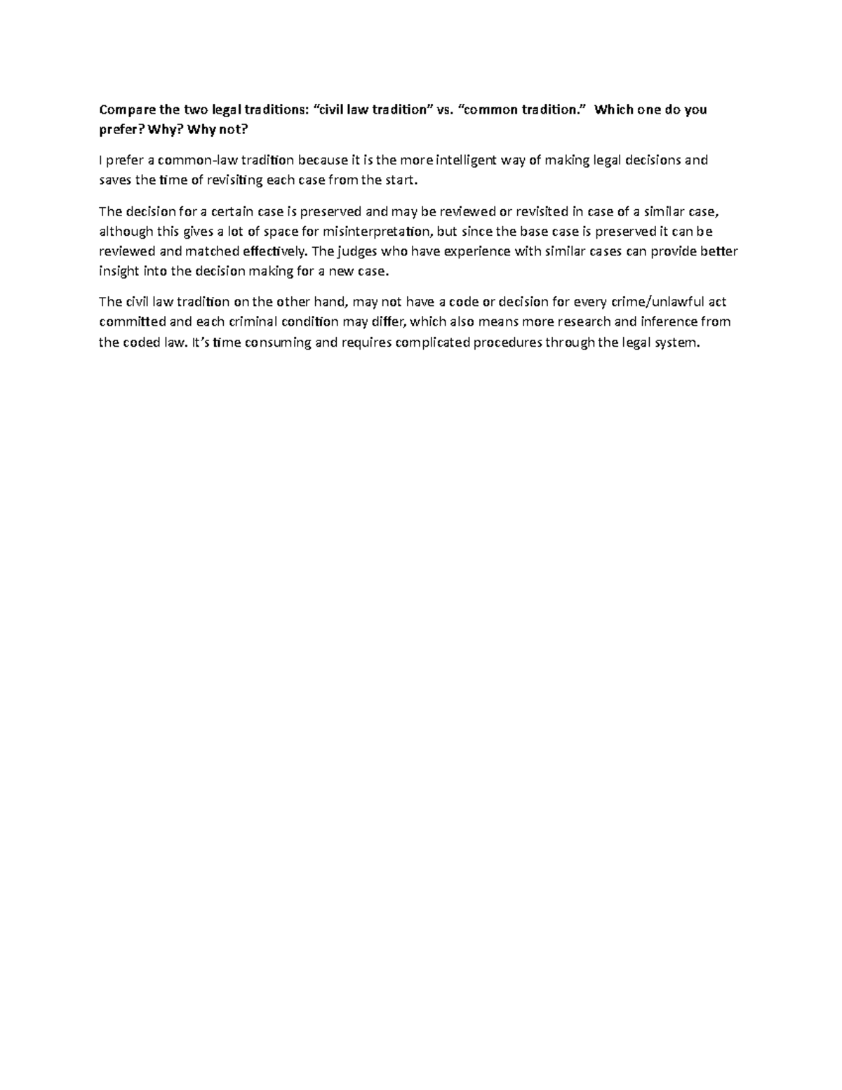 Paper 4 - Civil Law vs Common Law - Compare the two legal traditions ...