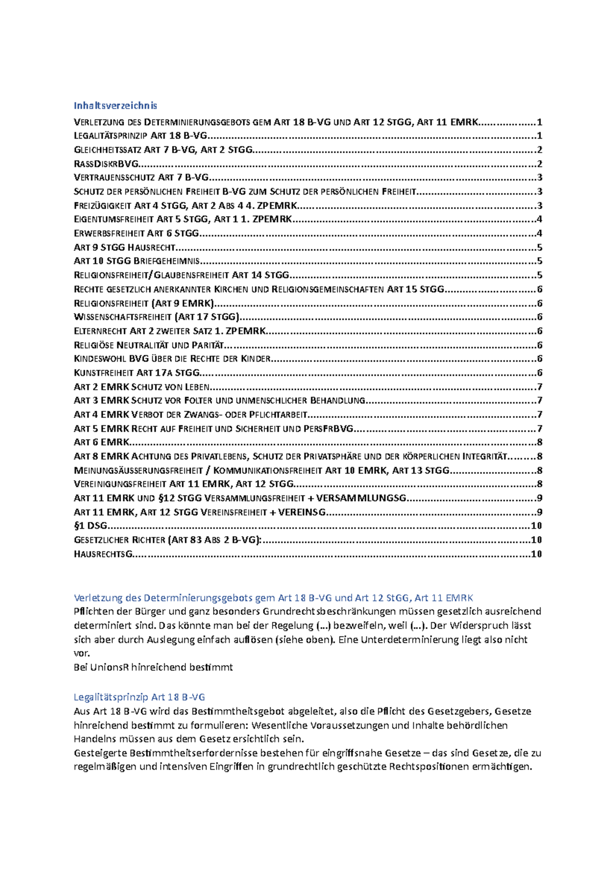 Grundrechte - Inhaltsverzeichnis VERLETZUNG DES DETERMINIERUNGSGEBOTS