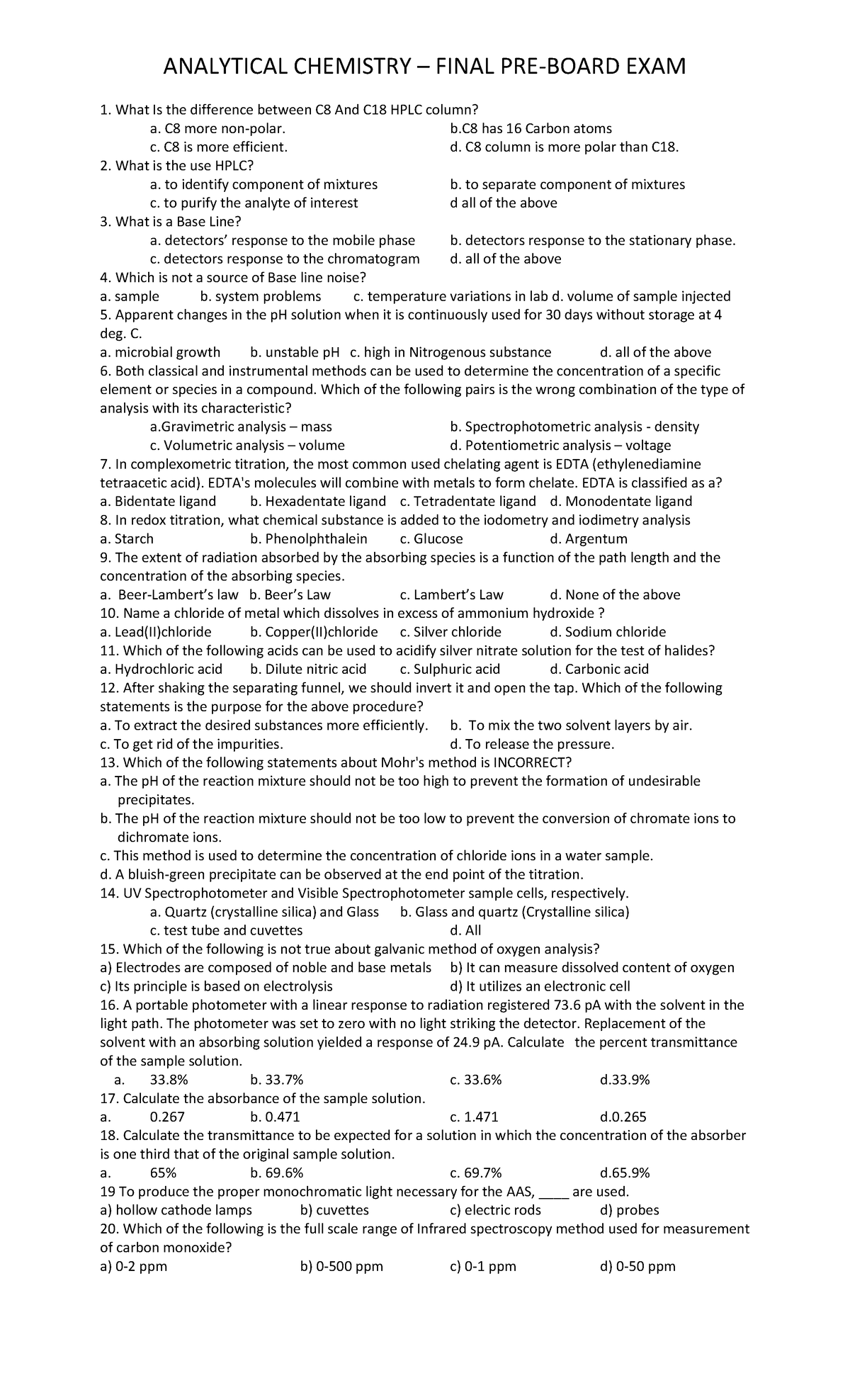 Anal Chem Practice-2 - no key - What Is the difference between C8 And ...