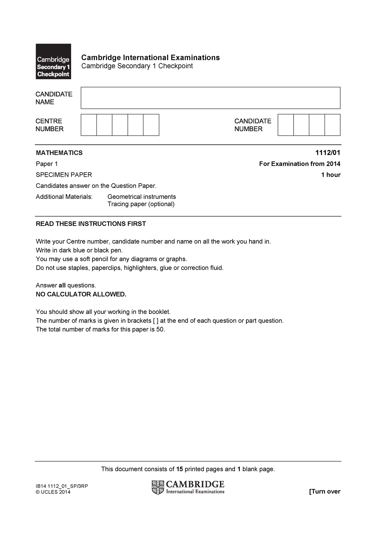 82725-maths-specimen-paper-1 2014 - Cambridge International ...