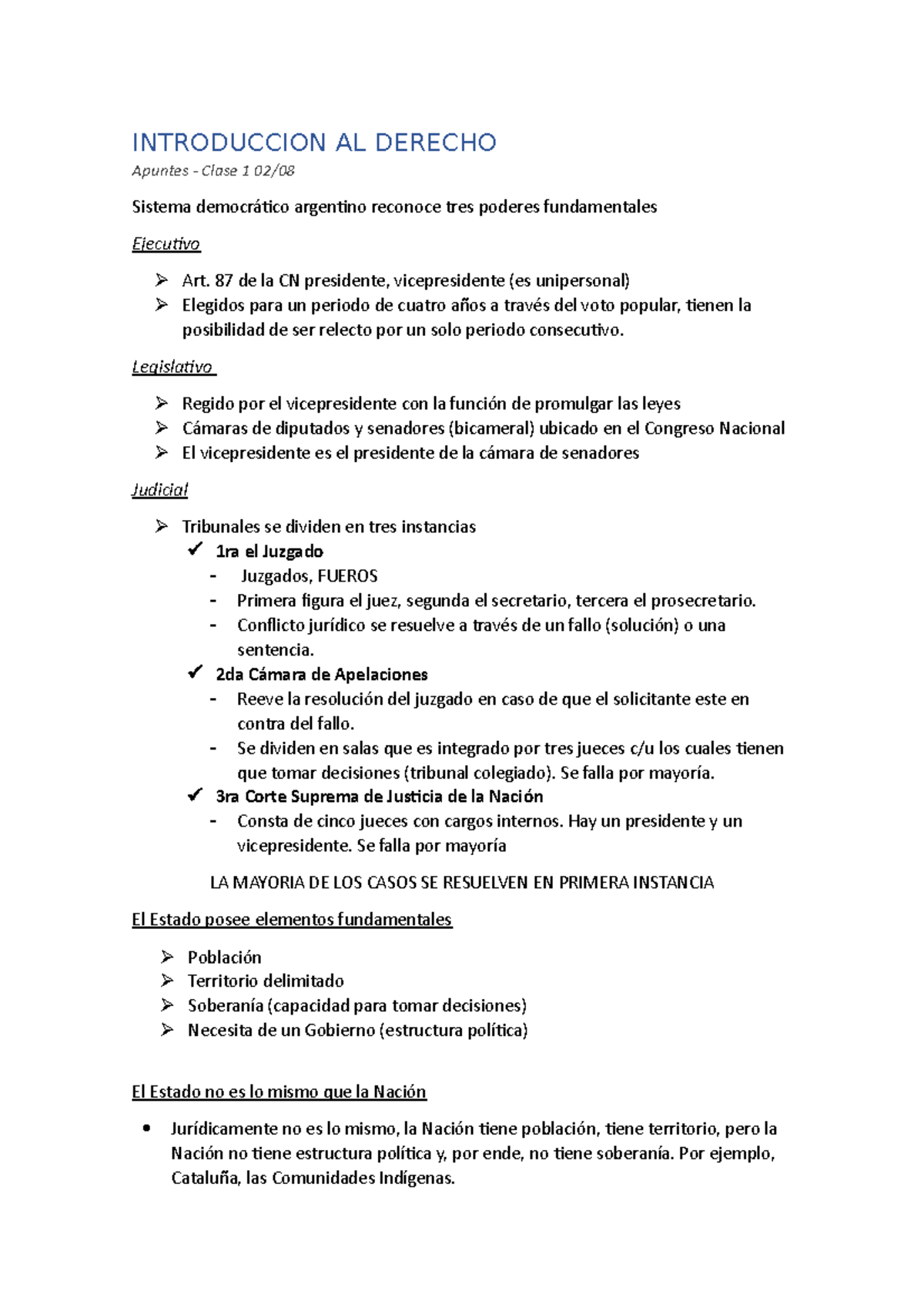 Derecho Apuntes 1er Parcial - Profe Giacinti Fernando - INTRODUCCION AL ...