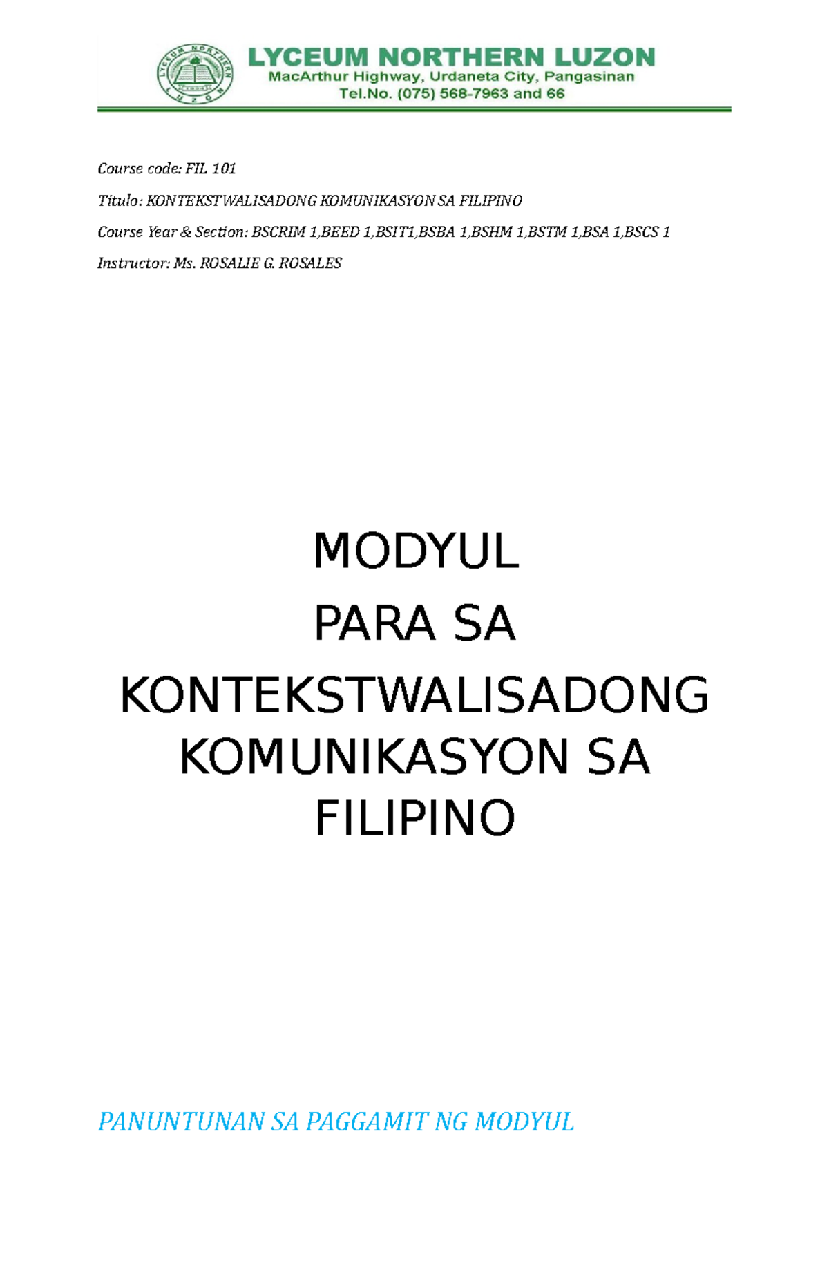 KONTEKSTWALISADONG KOMUNIKASYON SA FILIPINO Modyul- Midterm - Course ...