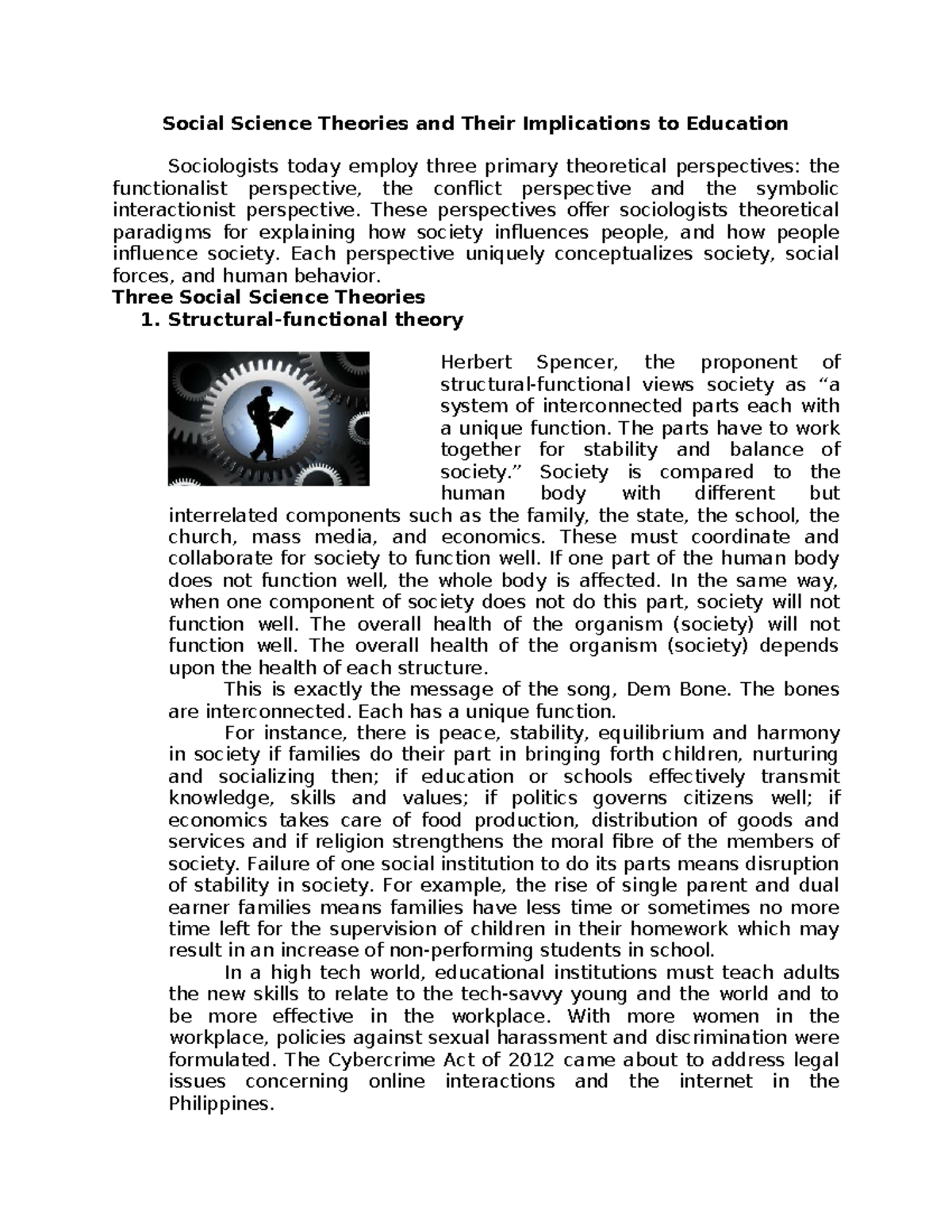 Social Science Theories and Their Implications to Education - These ...
