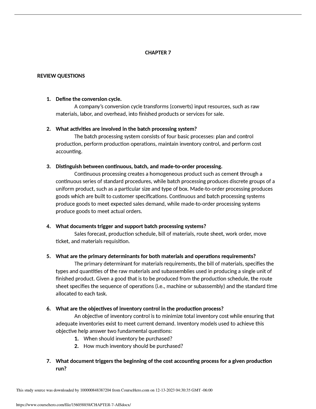 Chapter 7 AIS - assignment - CHAPTER 7 REVIEW QUESTIONS Define the ...