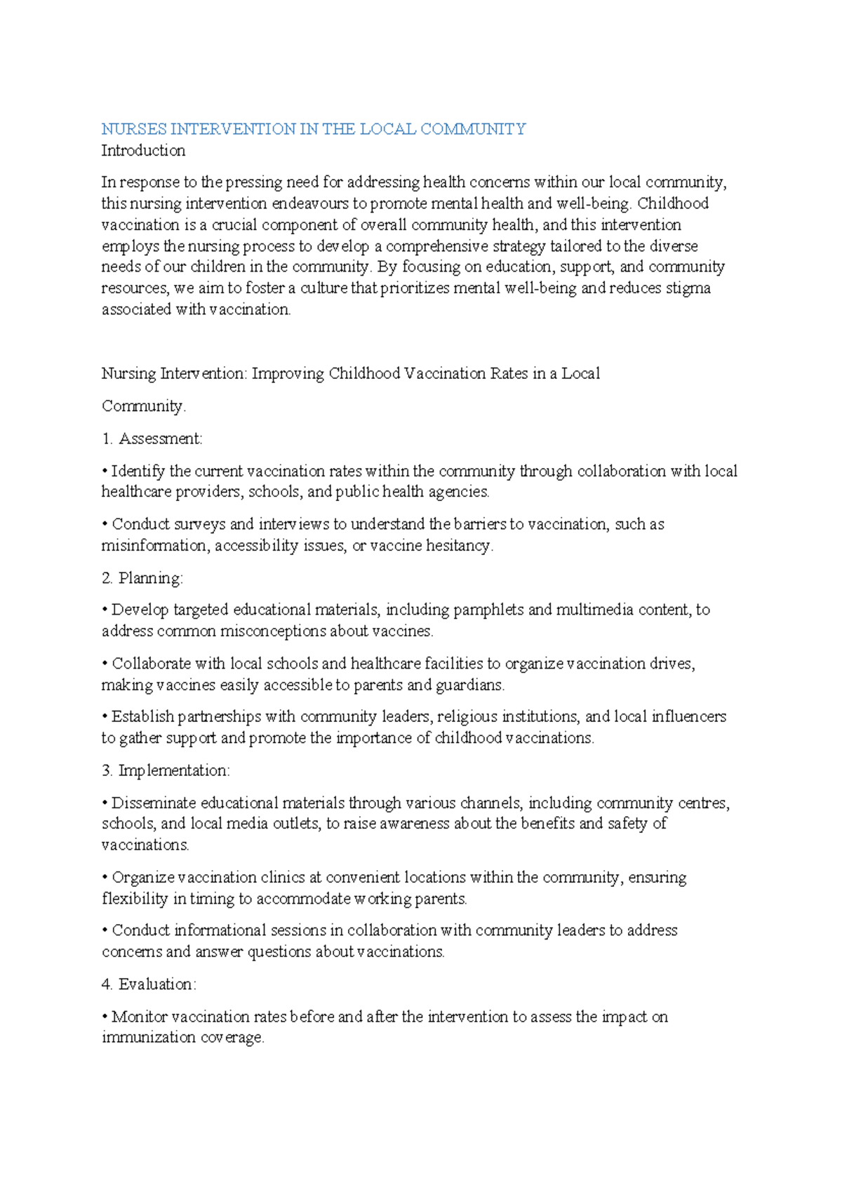 Nurses Intervention IN THE Local Community - NURSES INTERVENTION IN THE ...