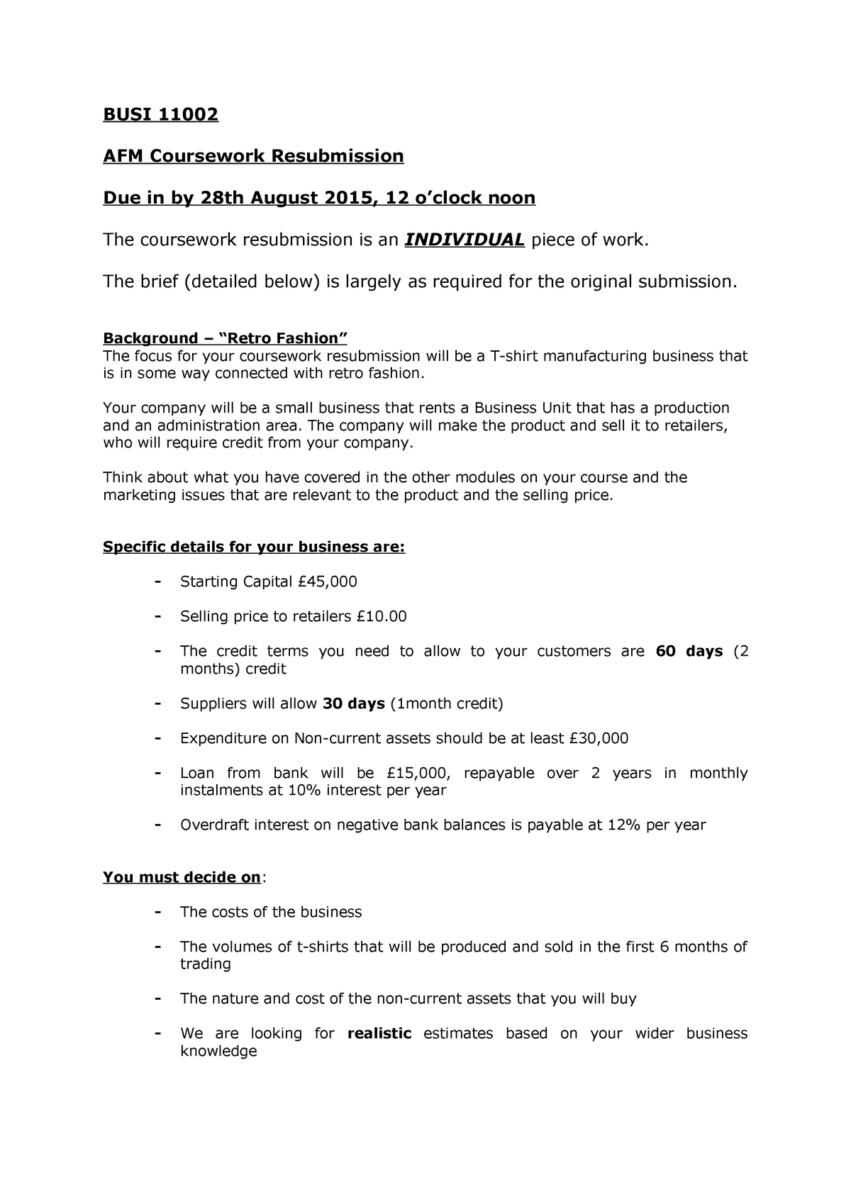 cii coursework resubmission cost