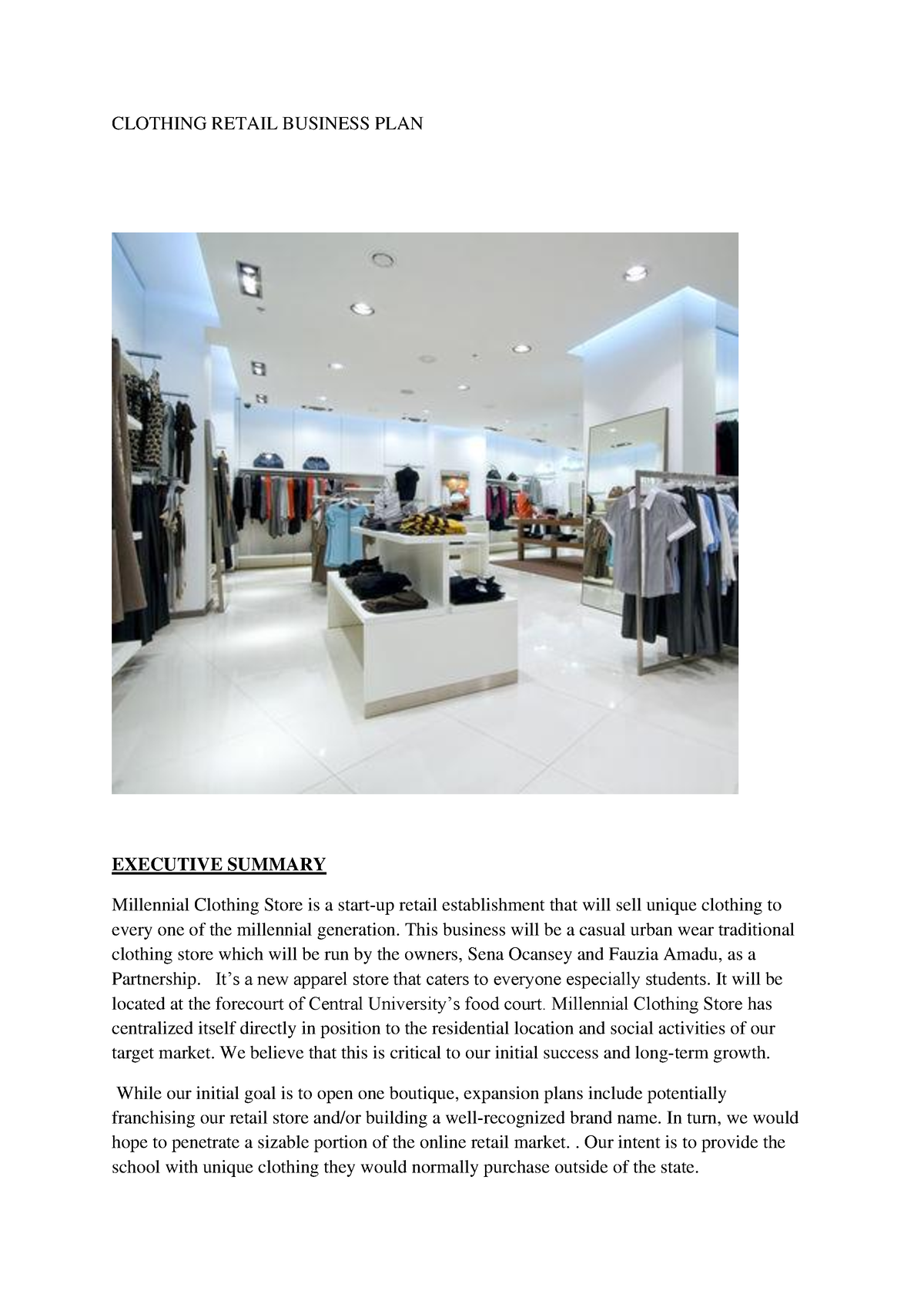 clothing retail business plan