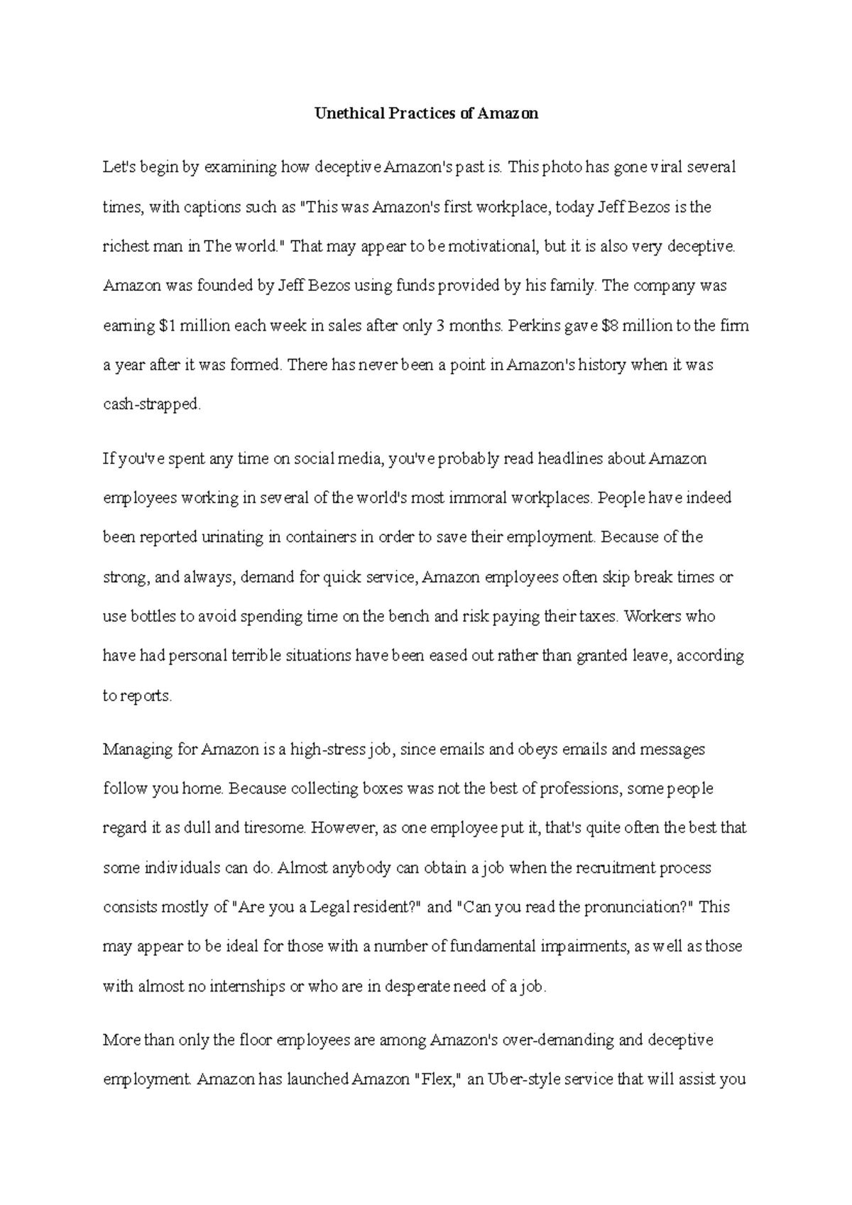 Practices of Amazon Practices of Amazon Let