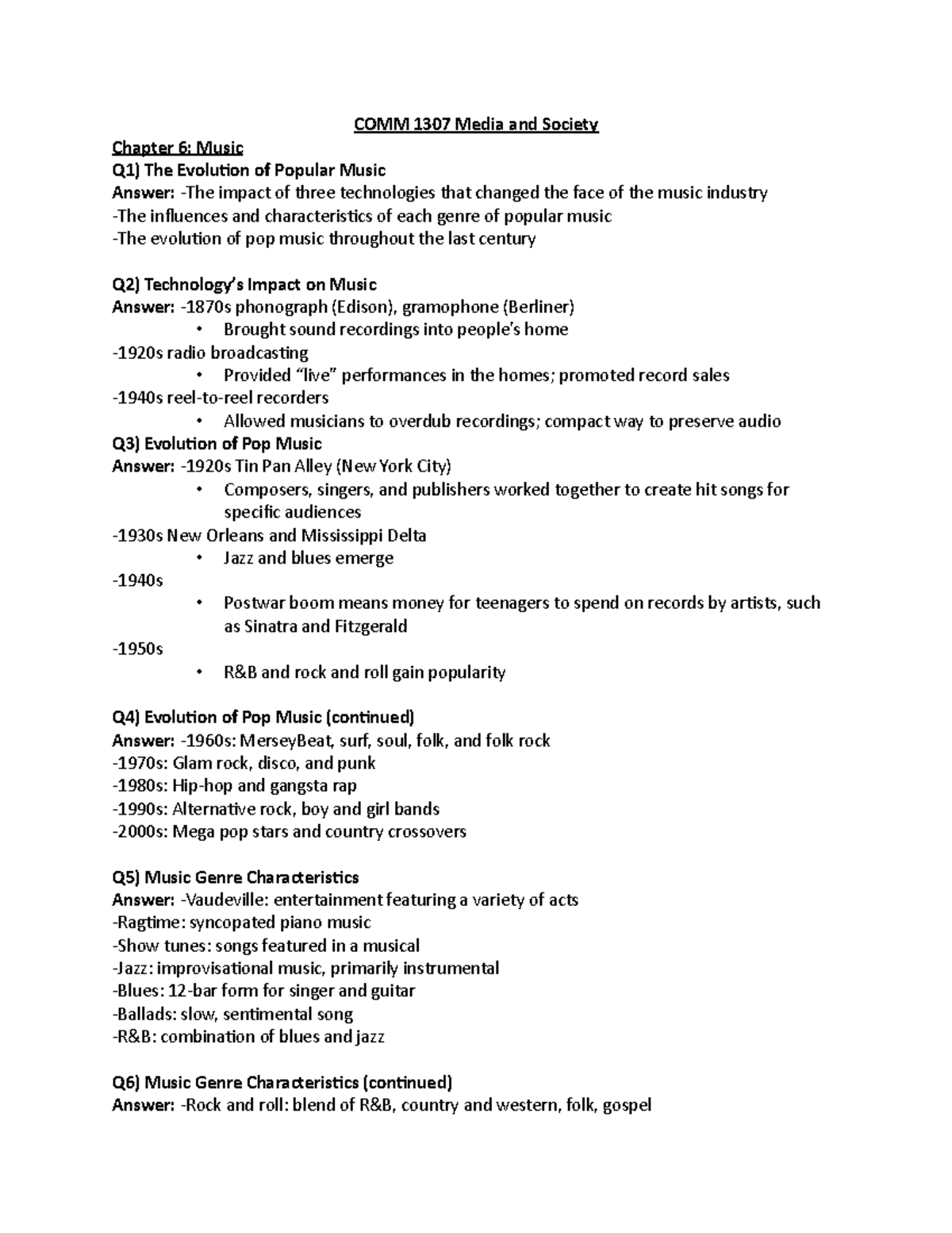 COMM 1307 Media and Society (Exam Review 2) COMM 1307 Media and