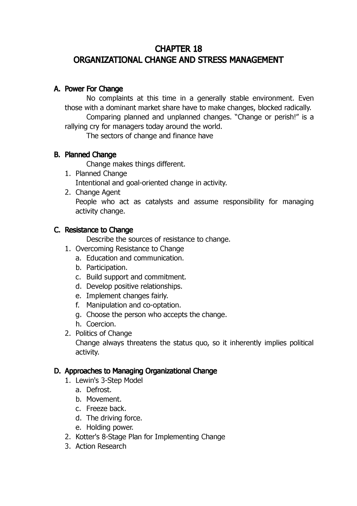 organizational change and stress management essay