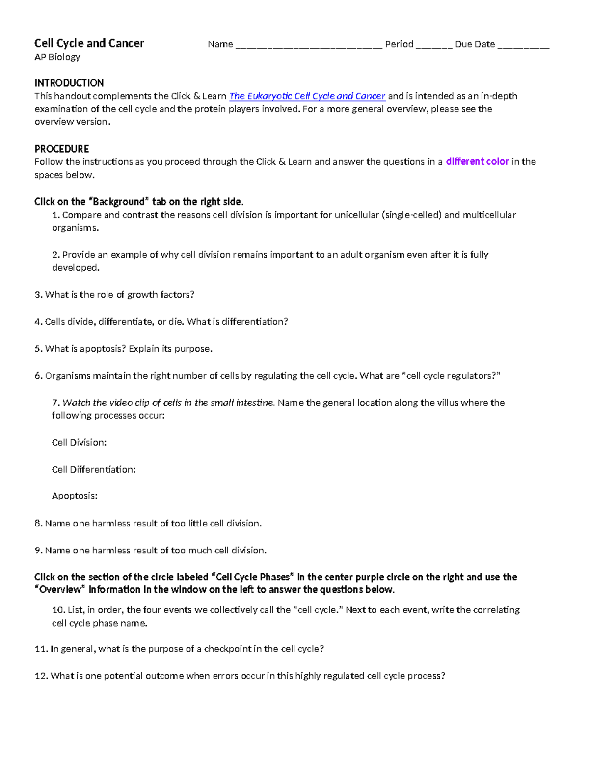 Cell Cycle And Cancer Review Answer Key