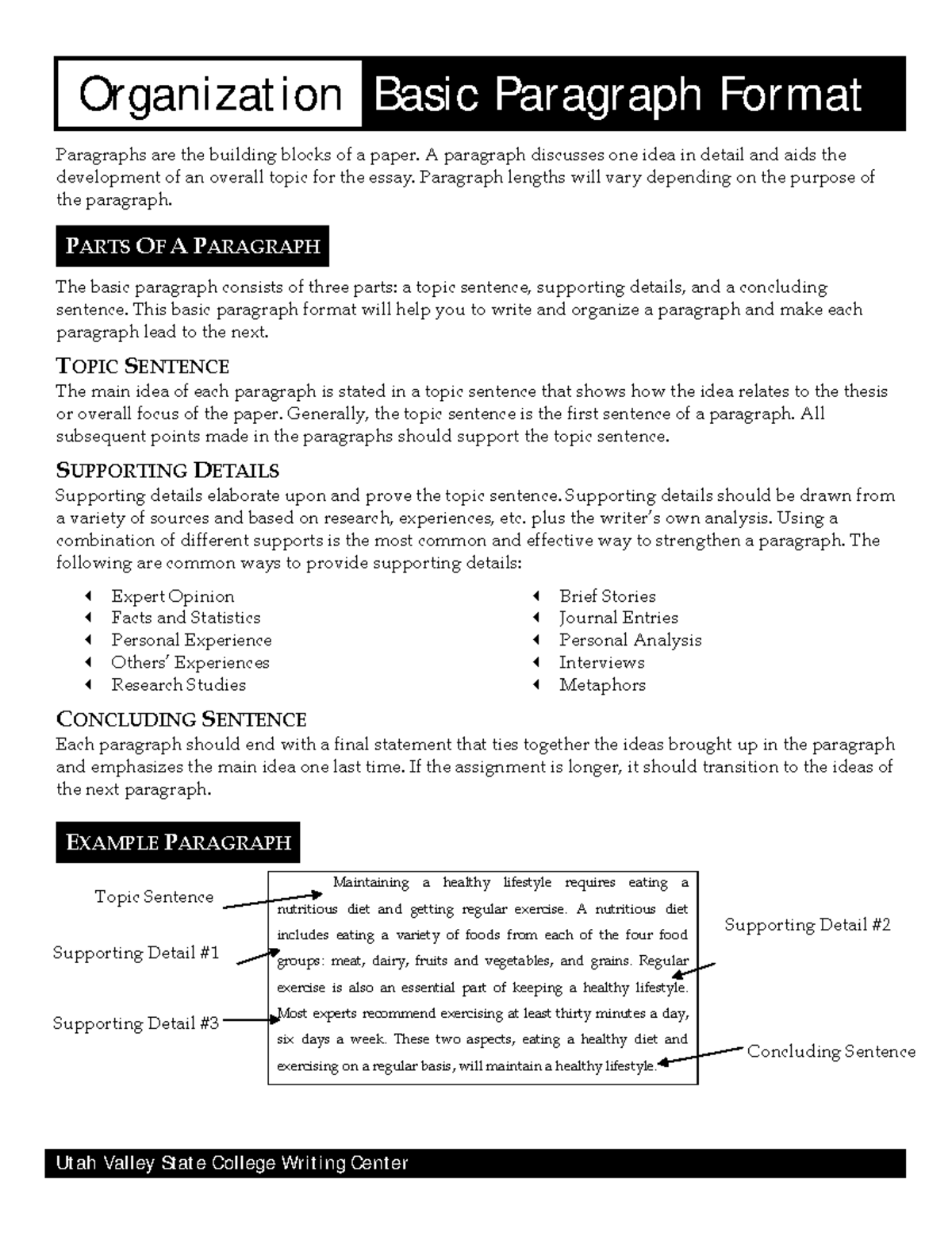 Basic Paragraph Format - Organizat ion Basic Paragraph Format Utah ...