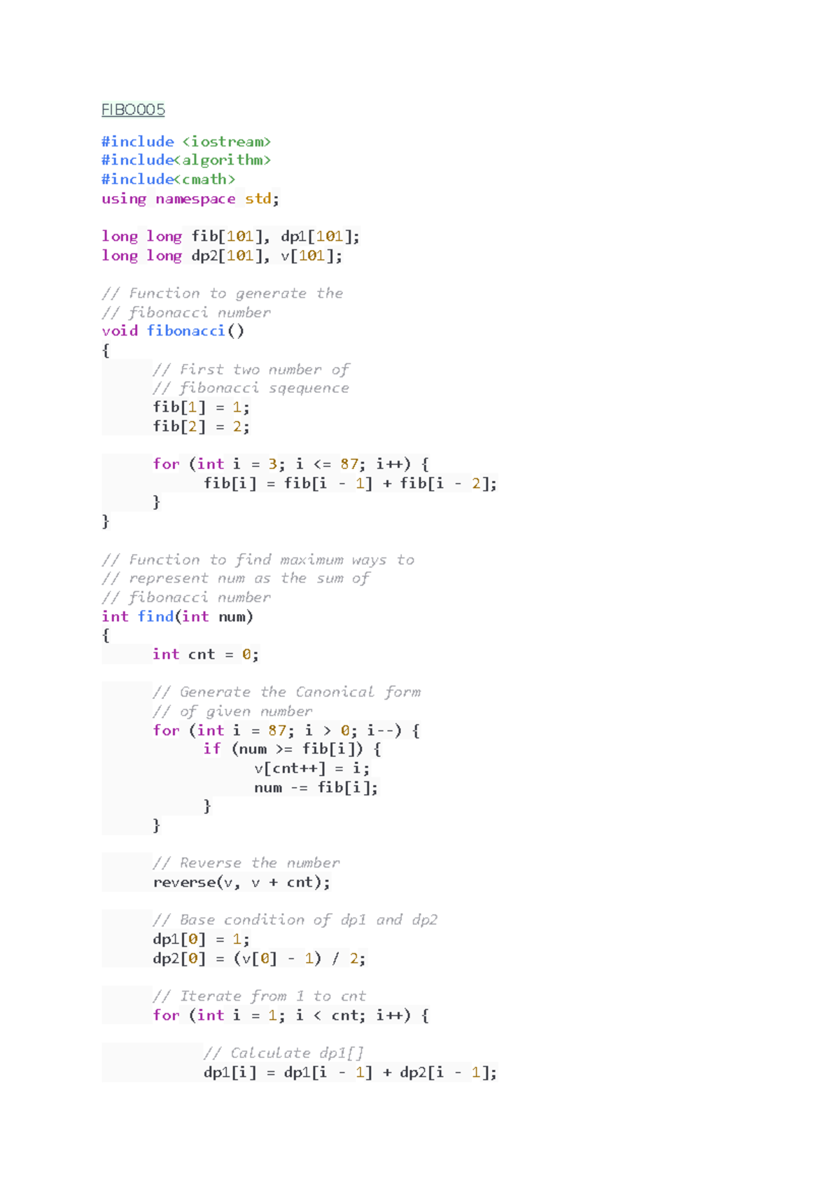 FIBO005 - C++ - FIBO #include #include #include using - Studocu