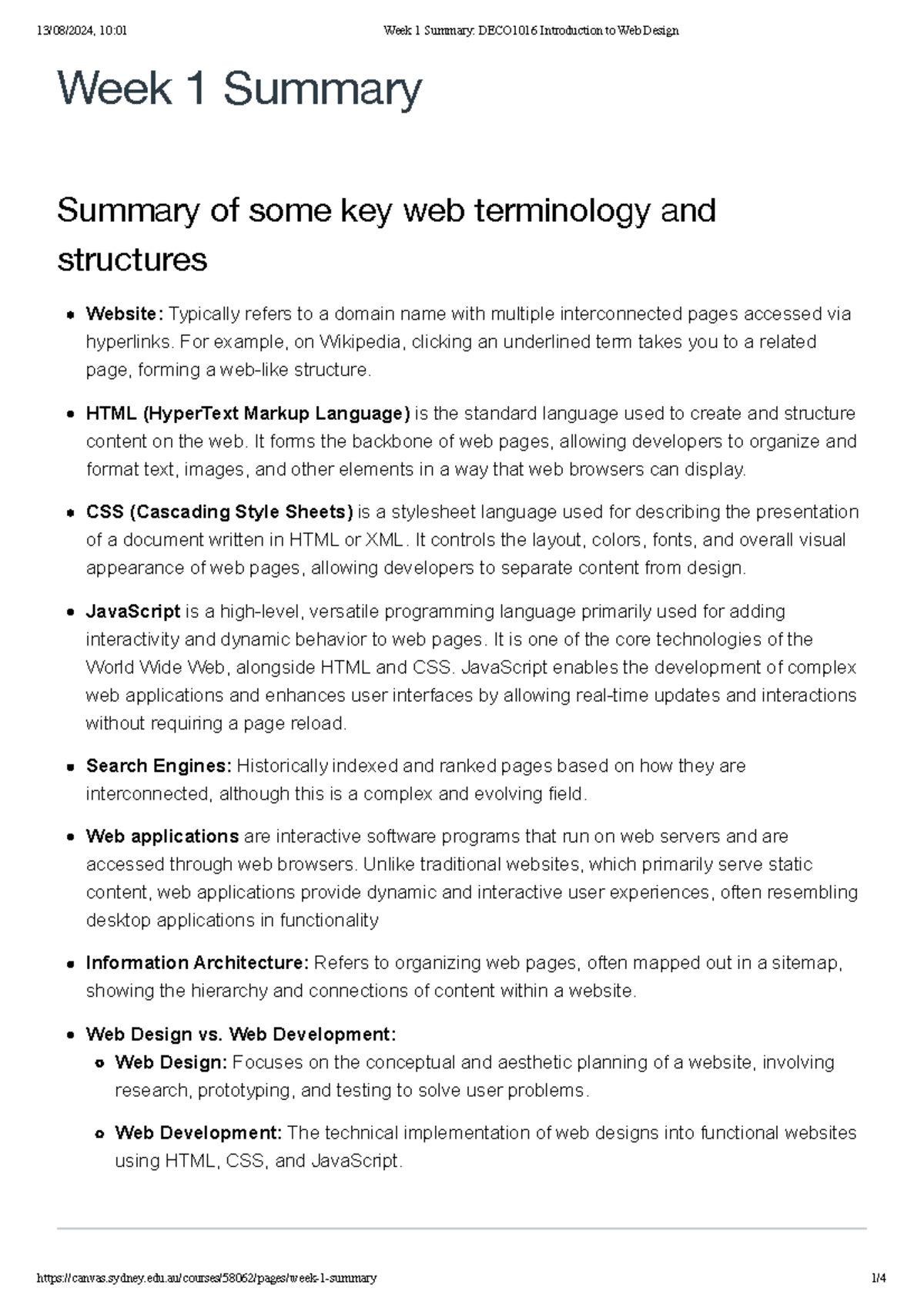 Intro to Web Design wk 1 - Week 1 Summary Summary of some key web ...