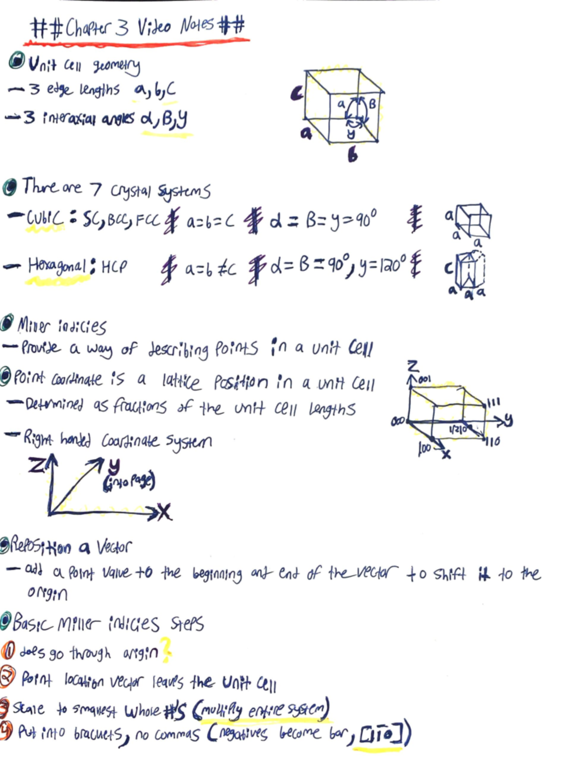 Chapter 3 Video Notes [EMA3010] - Chapter 3 Video Notes Vnit cell ...