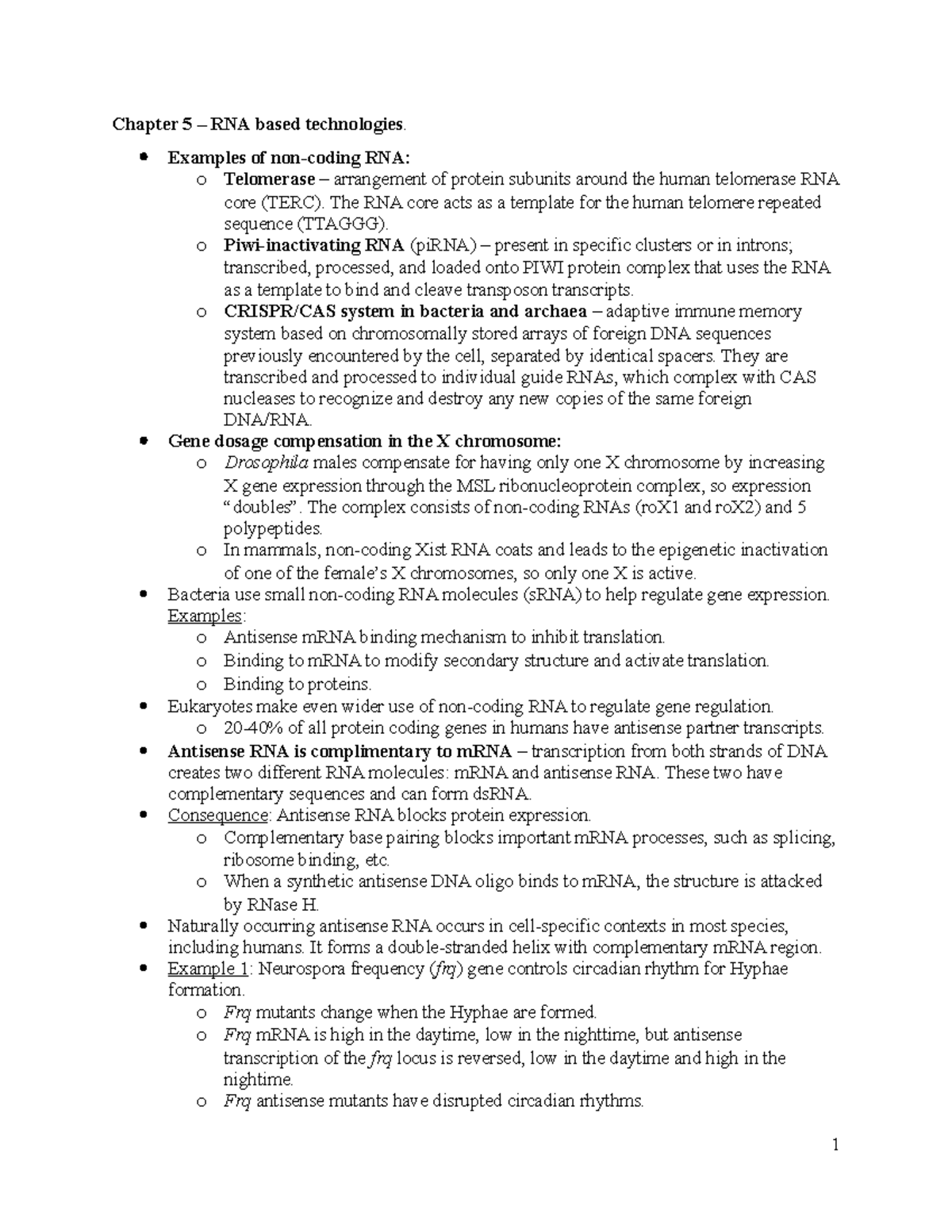 Lecture notes (Chapter 5-6) - Chapter 5 – RNA based technologies ...