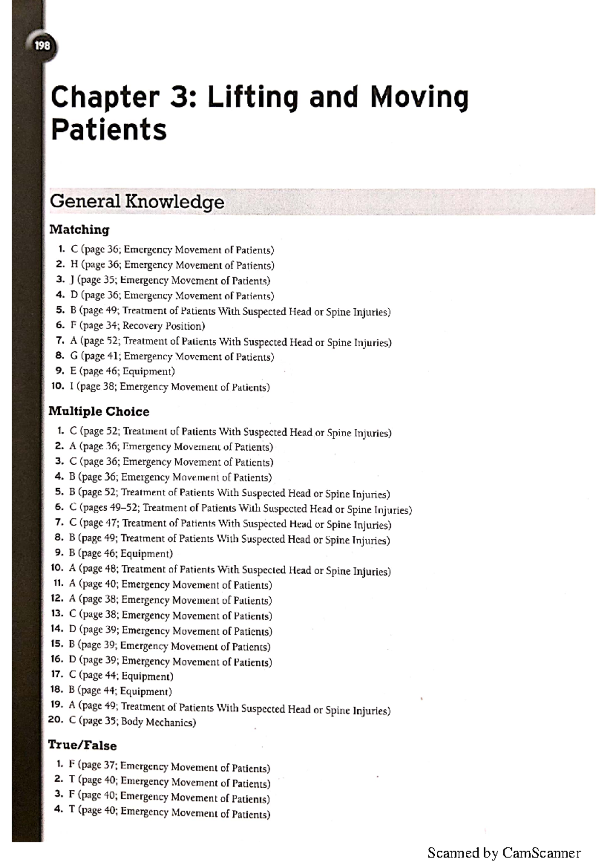 EMR Ch3 Answers - 198 Chapter 3: Lifting and Moving Patients General ...