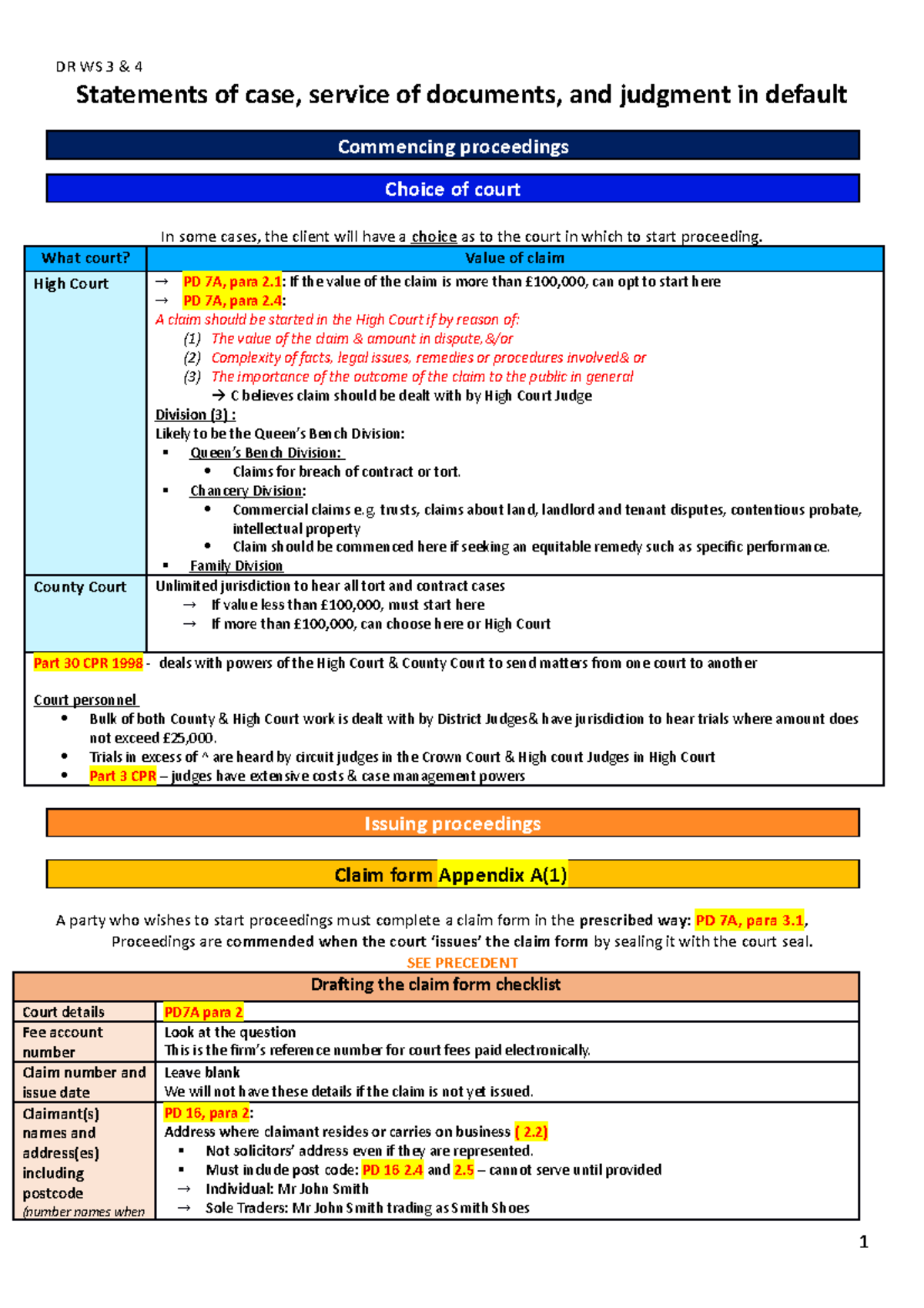 DR WS3 4 - Dispute res - Statements of case, service of documents, and ...