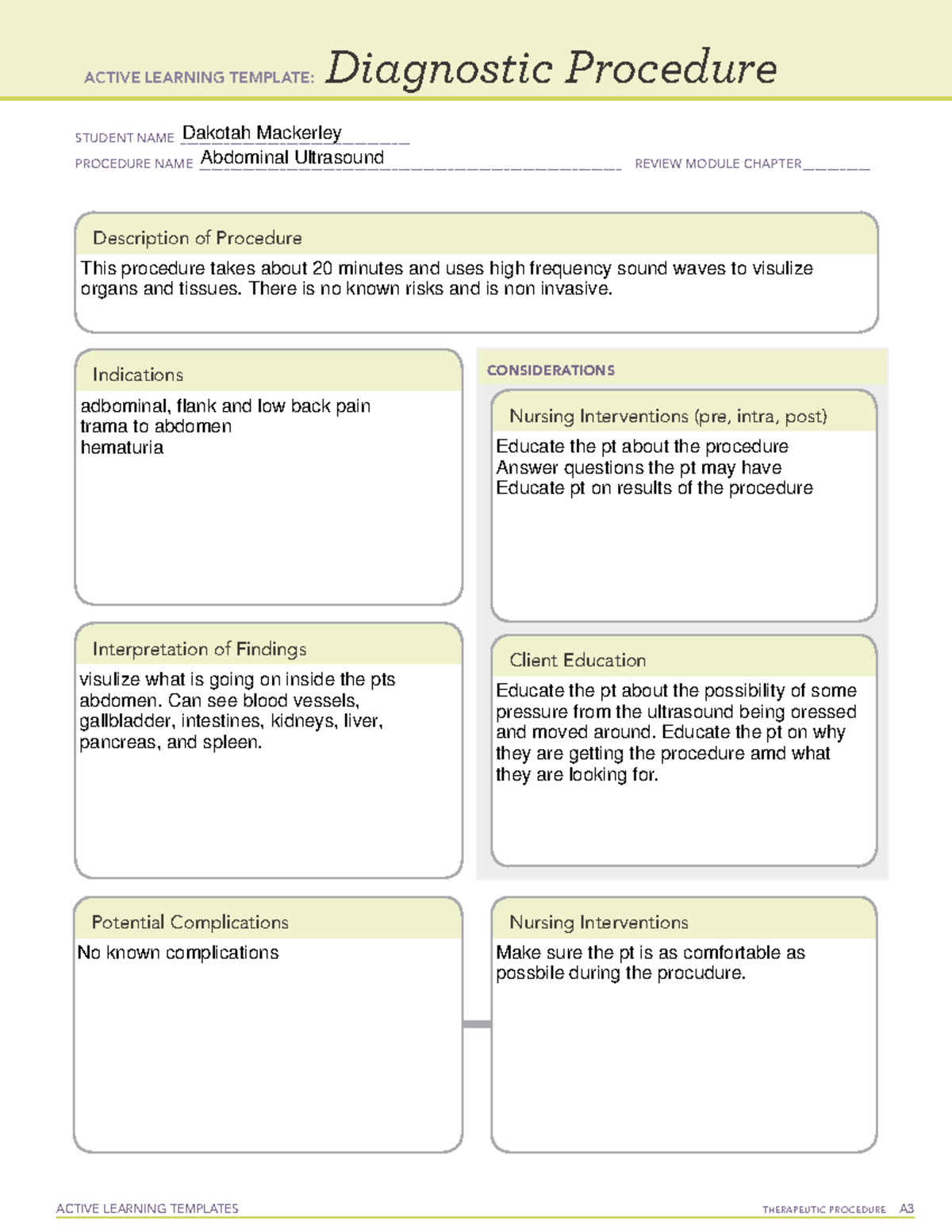 Adbominal Ultrasound Template ATI ACTIVE LEARNING TEMPLATES